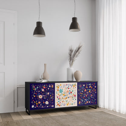 BLOMMA KOMBINATION 3-dörrars skänk i svart finish