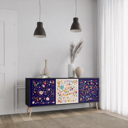 BLOMMA KOMBINATION 3-dörrars skänk i svart finish