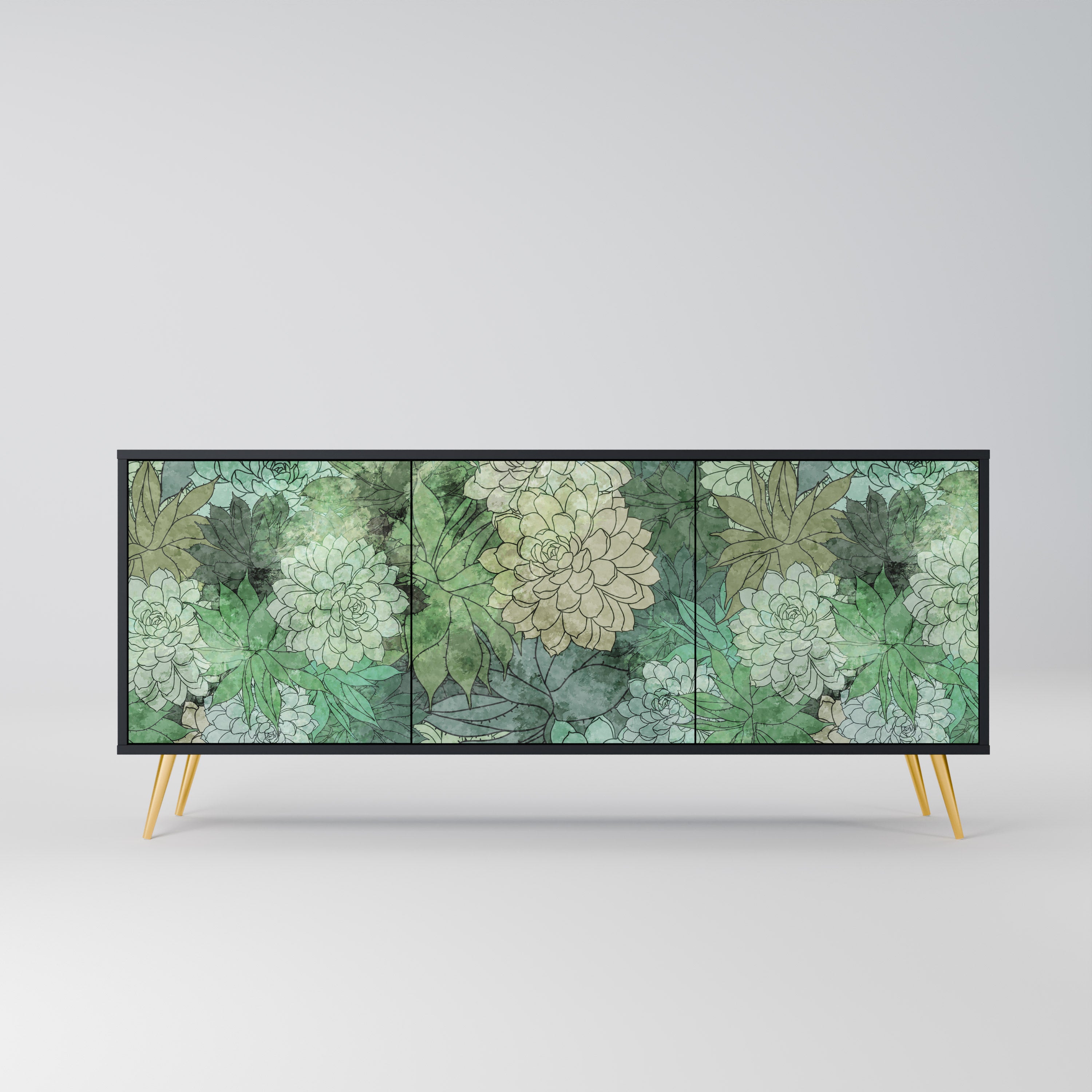 SUCCULENT CLUSTER 3-dörrars skänk i svart finish