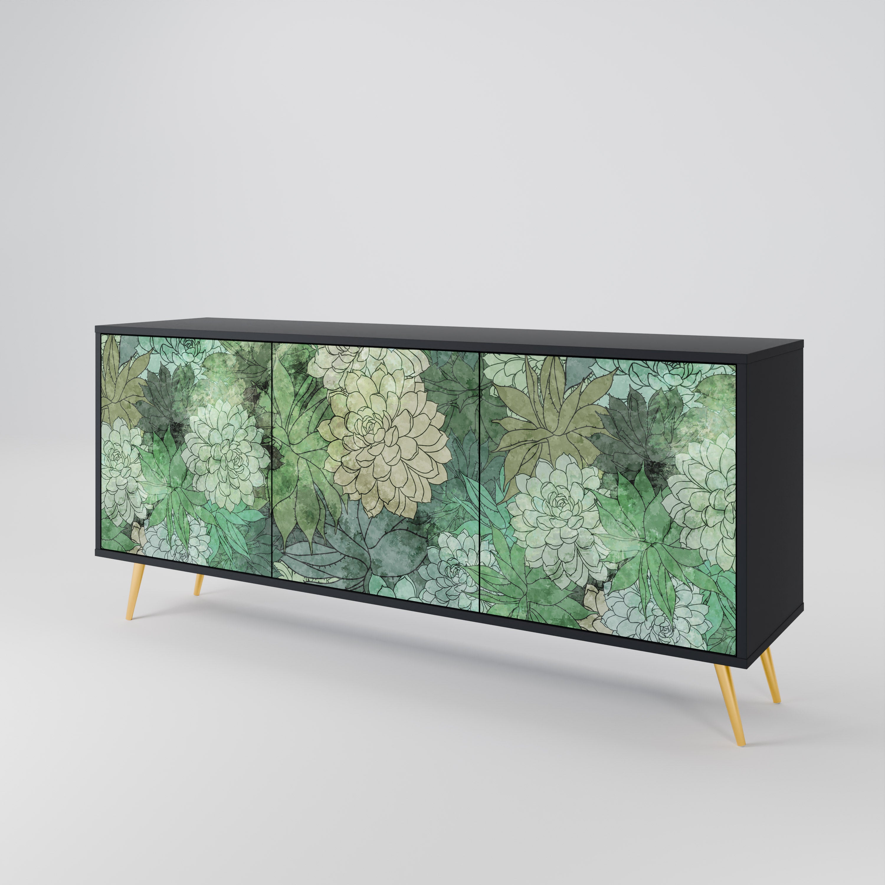 SUCCULENT CLUSTER 3-dörrars skänk i svart finish