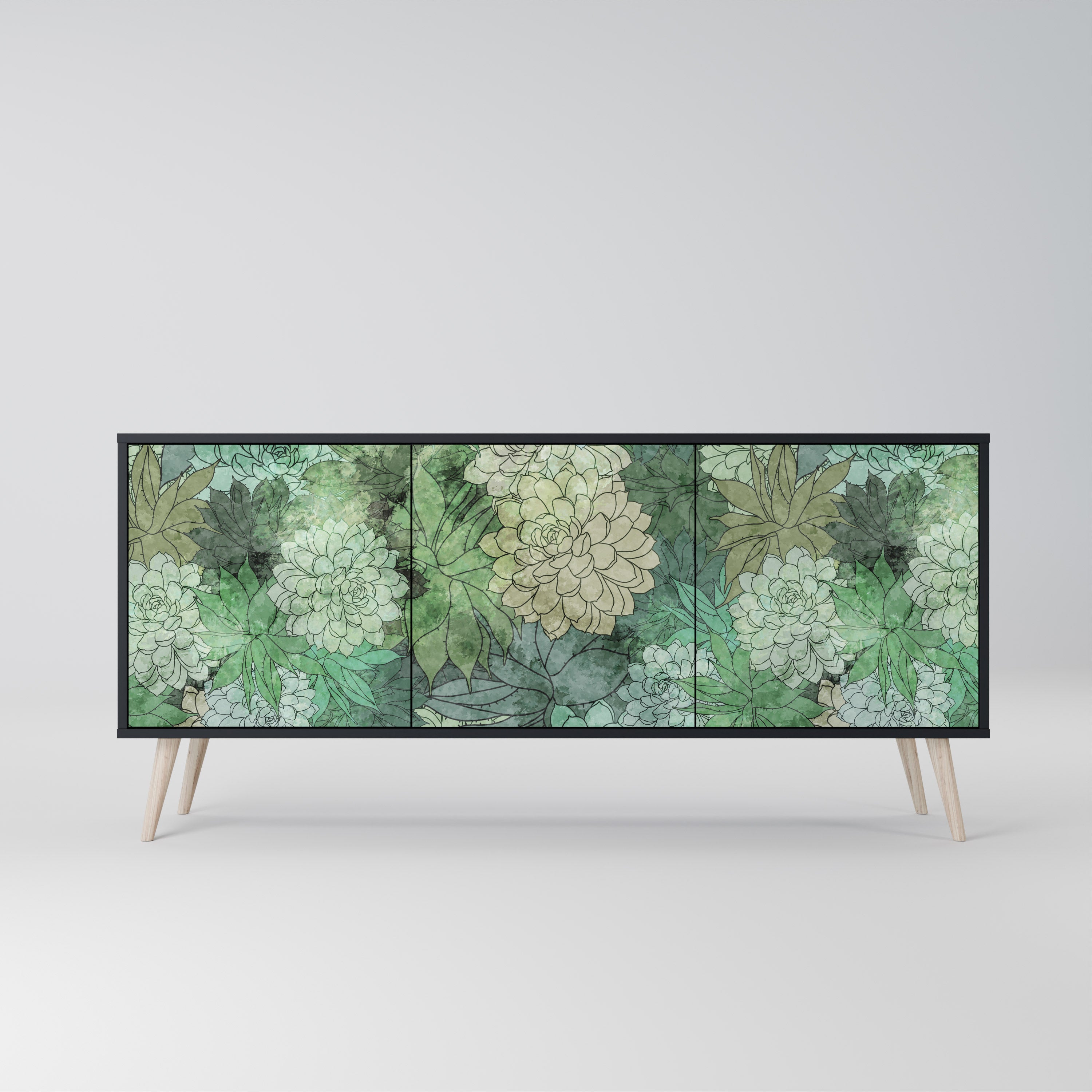 SUCCULENT CLUSTER 3-dörrars skänk i svart finish