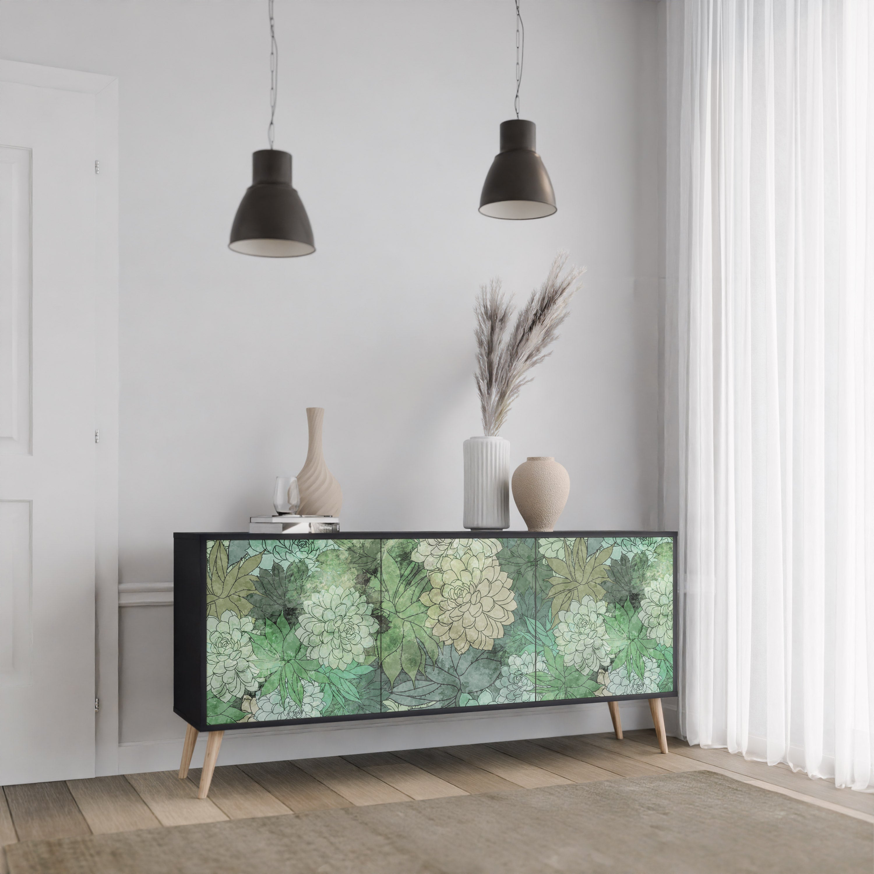 SUCCULENT CLUSTER 3-dörrars skänk i svart finish