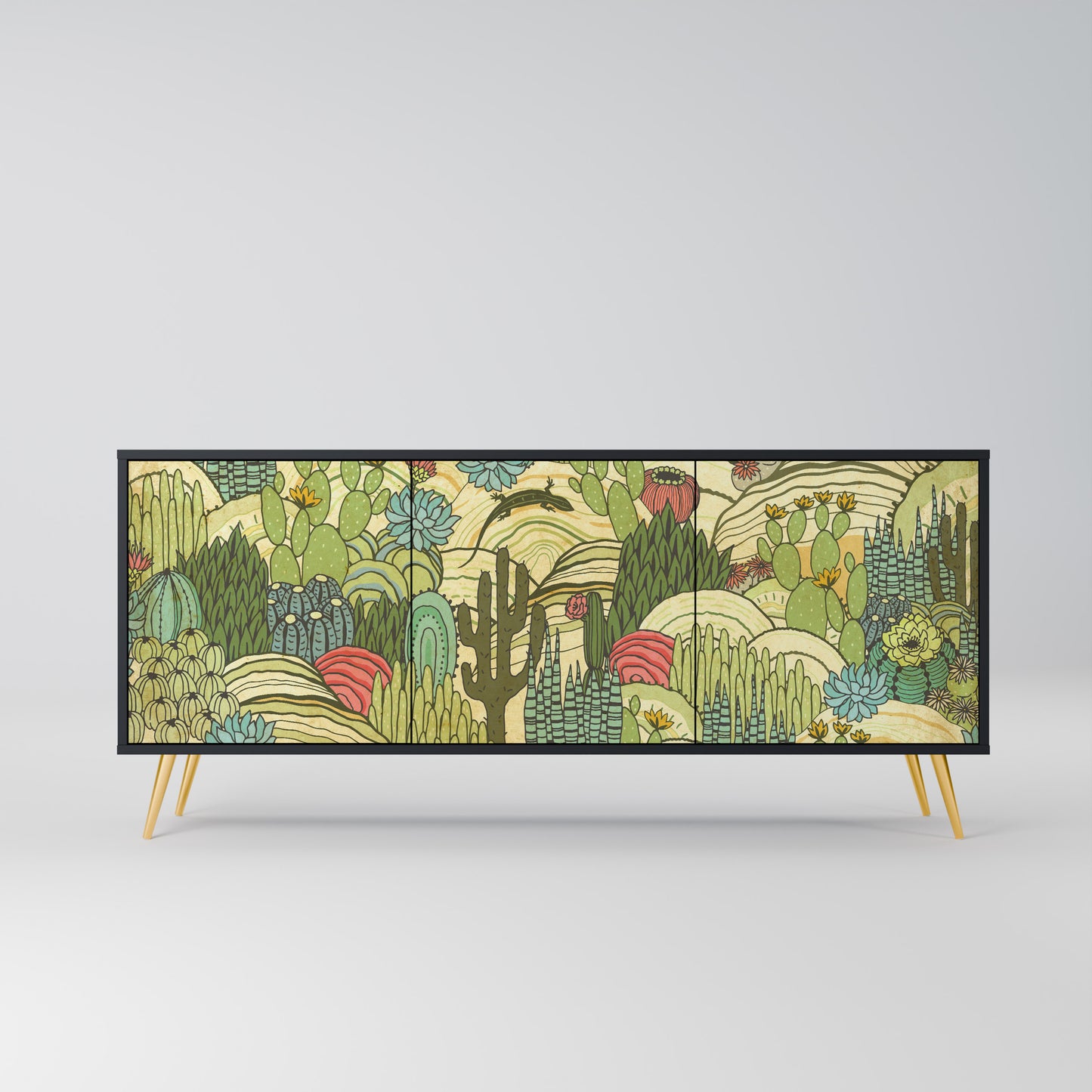SUCCULENTS KALEIDOSCOPE 3-dörrars skänk i svart finish