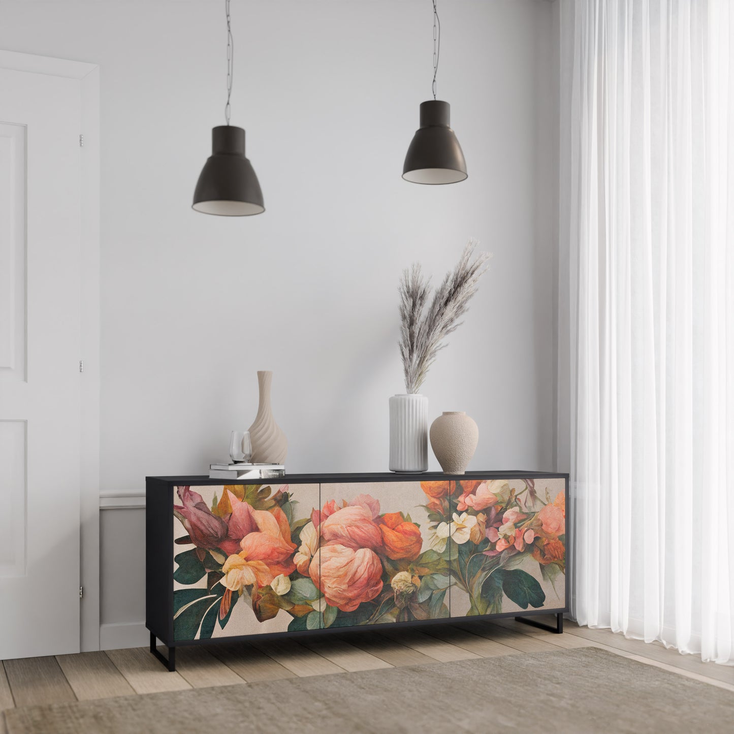 STYLISH BEAUTY 3-dörrars skänk i svart finish