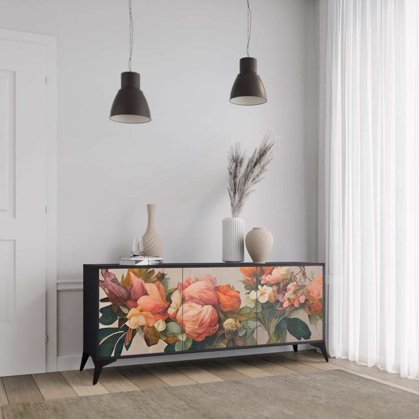 STYLISH BEAUTY 3-dörrars skänk i svart finish