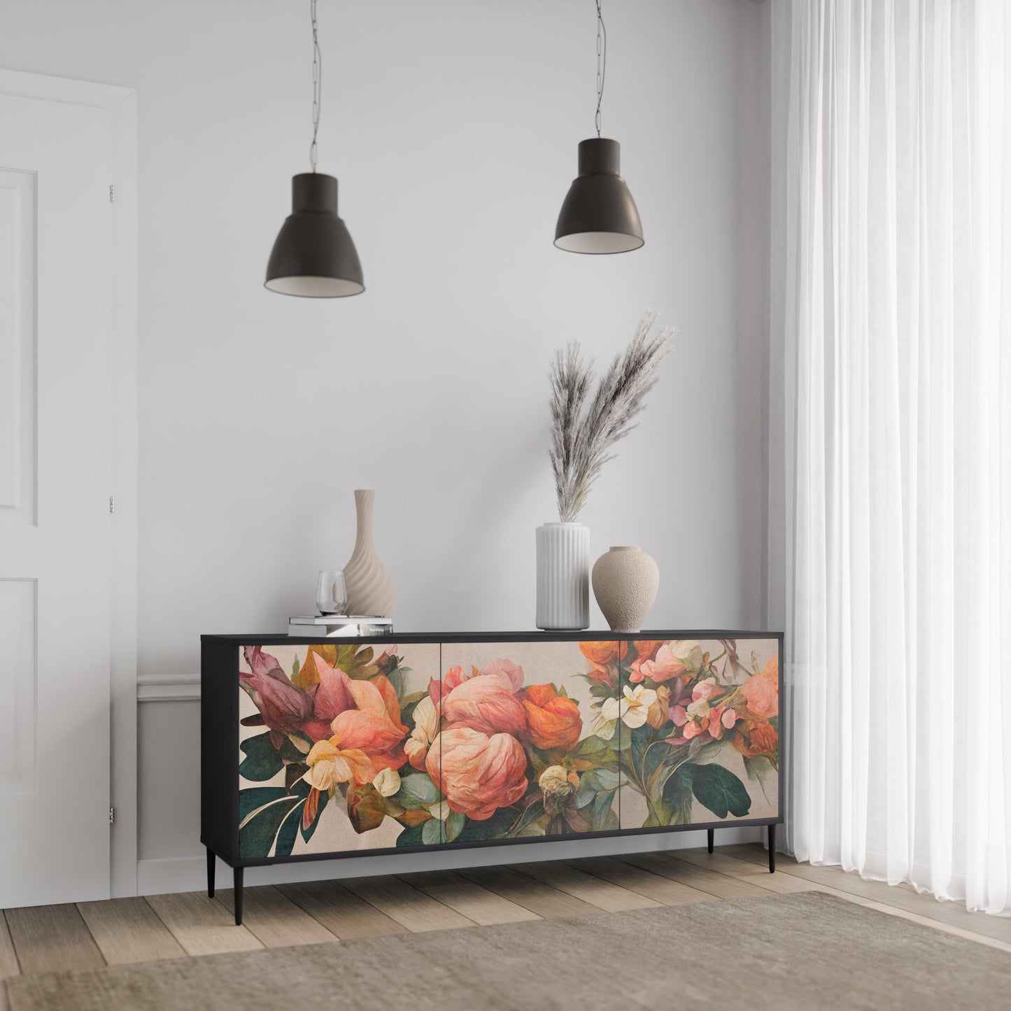 STYLISH BEAUTY 3-dörrars skänk i svart finish