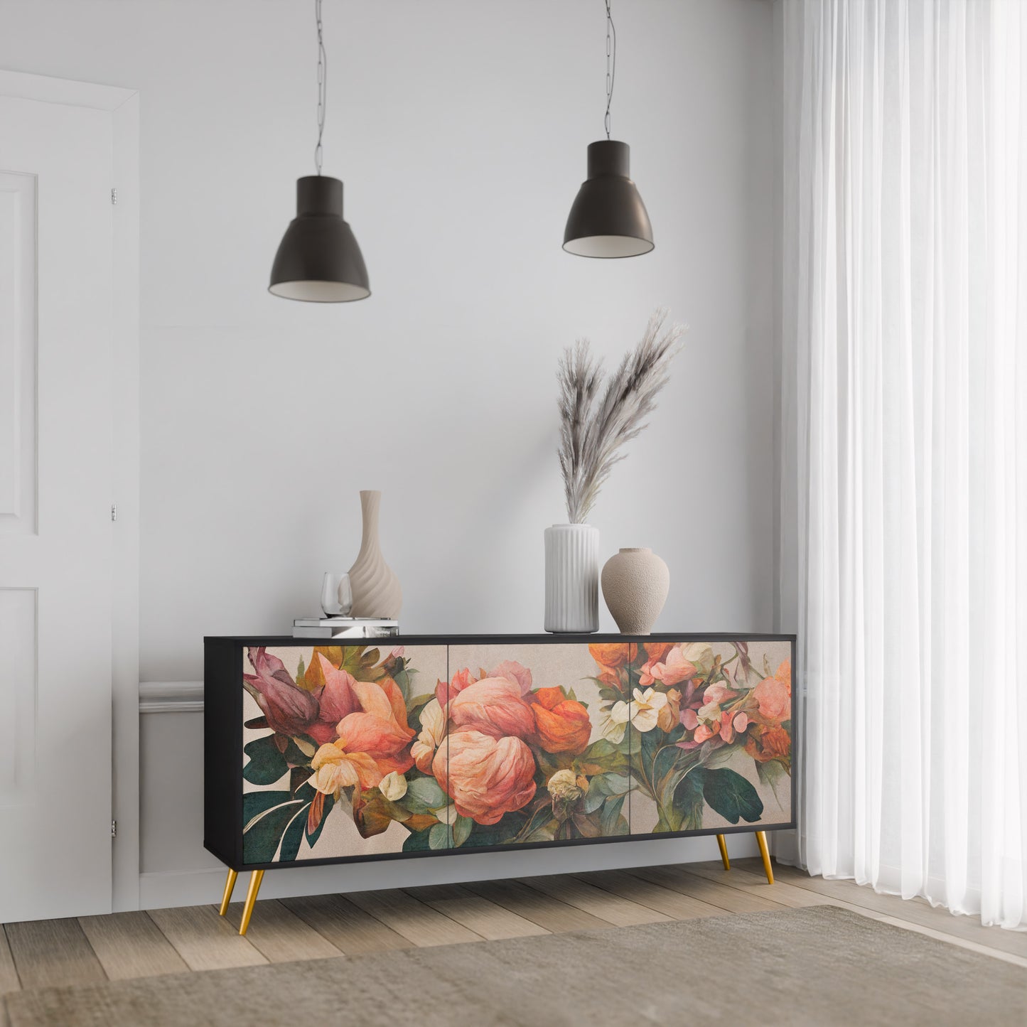 STYLISH BEAUTY 3-dörrars skänk i svart finish