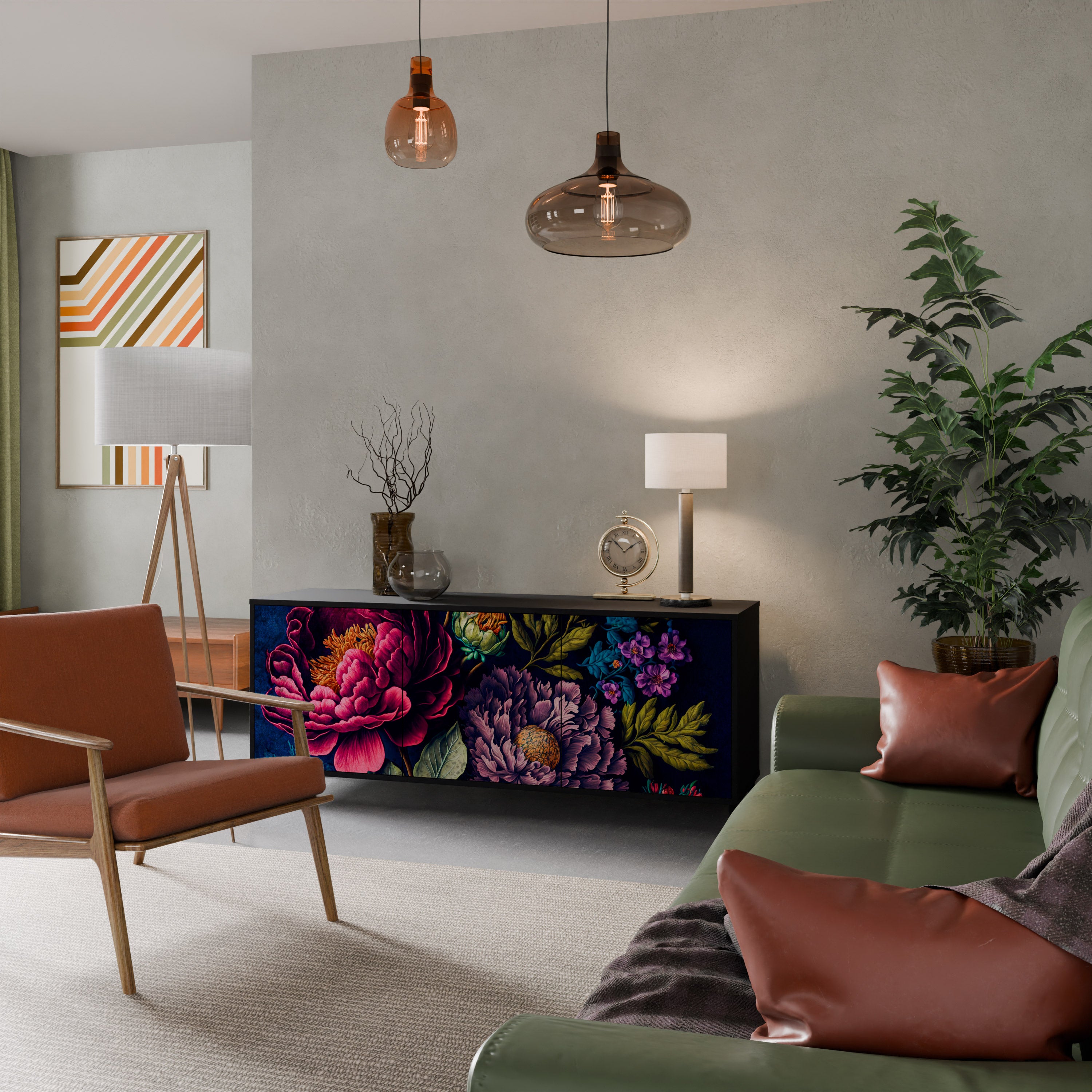BLOOMING ELEGANCE 3-dörrars skänk i svart finish