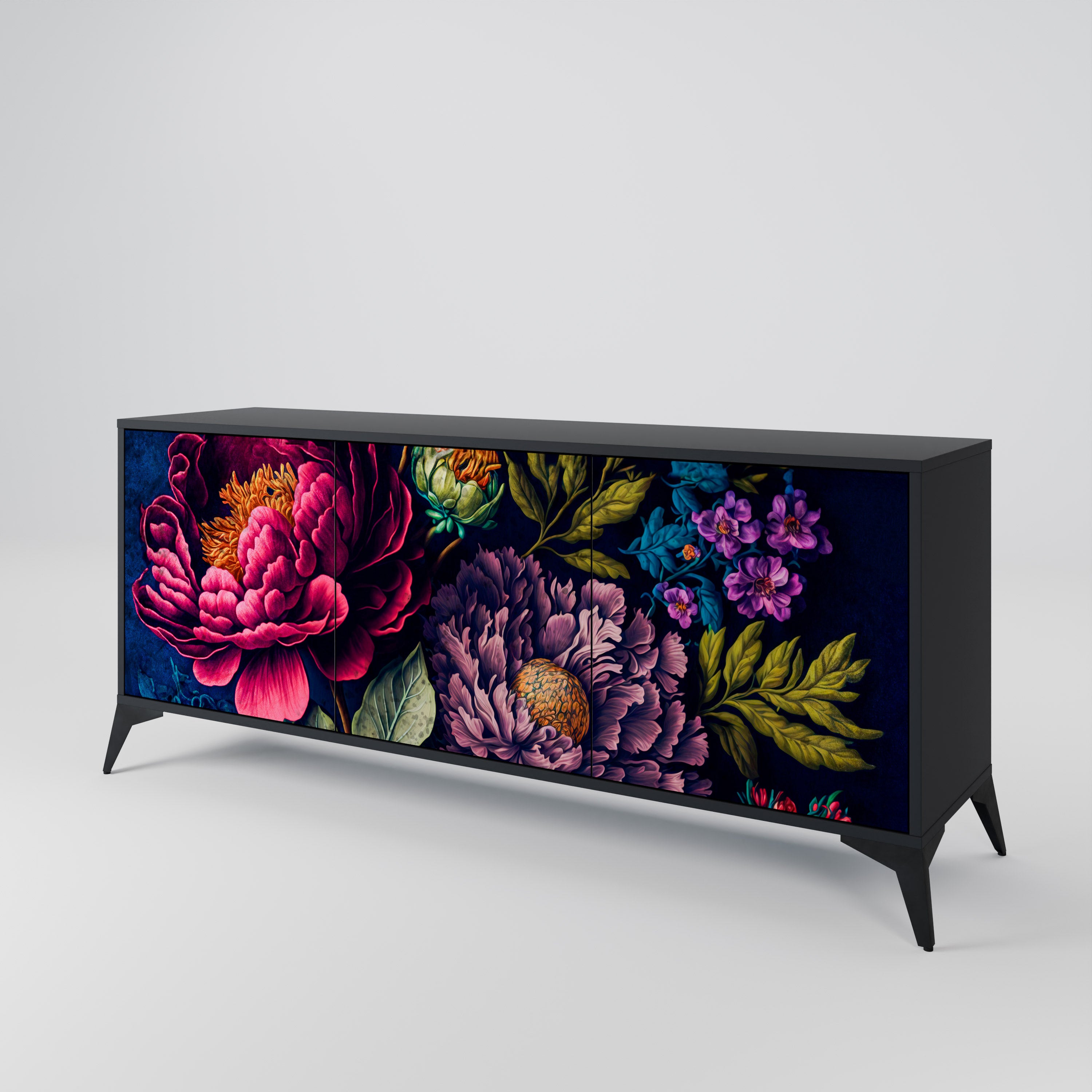 BLOOMING ELEGANCE 3-dörrars skänk i svart finish