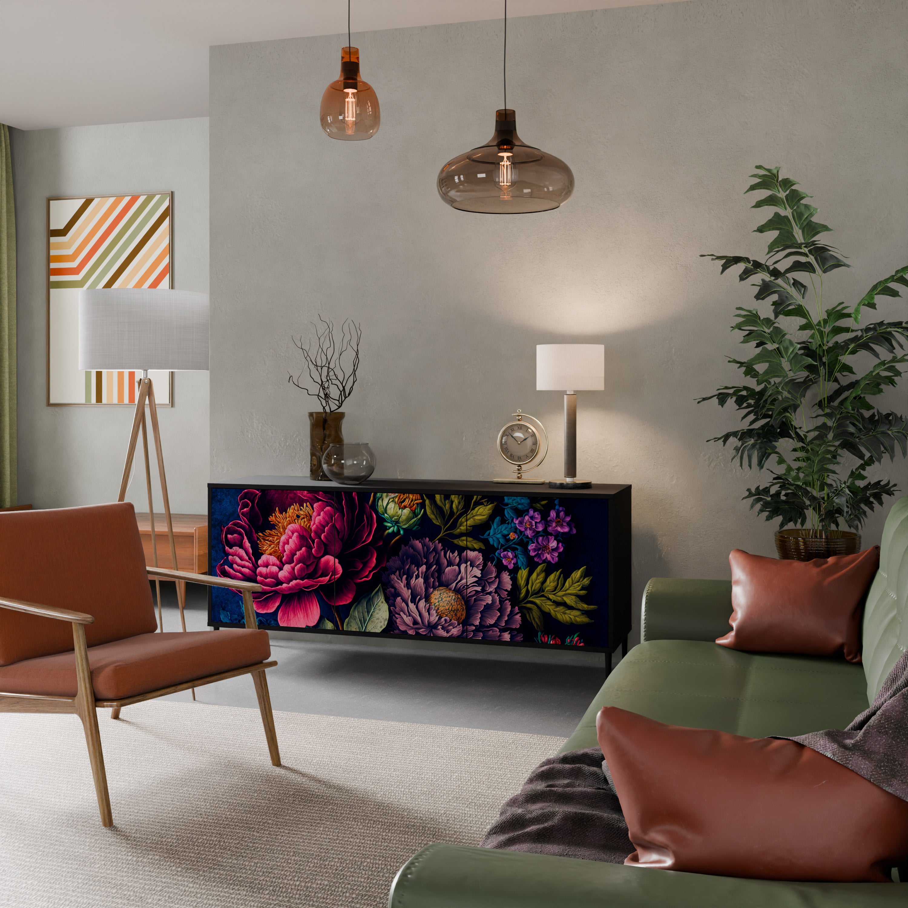 BLOOMING ELEGANCE 3-dörrars skänk i svart finish