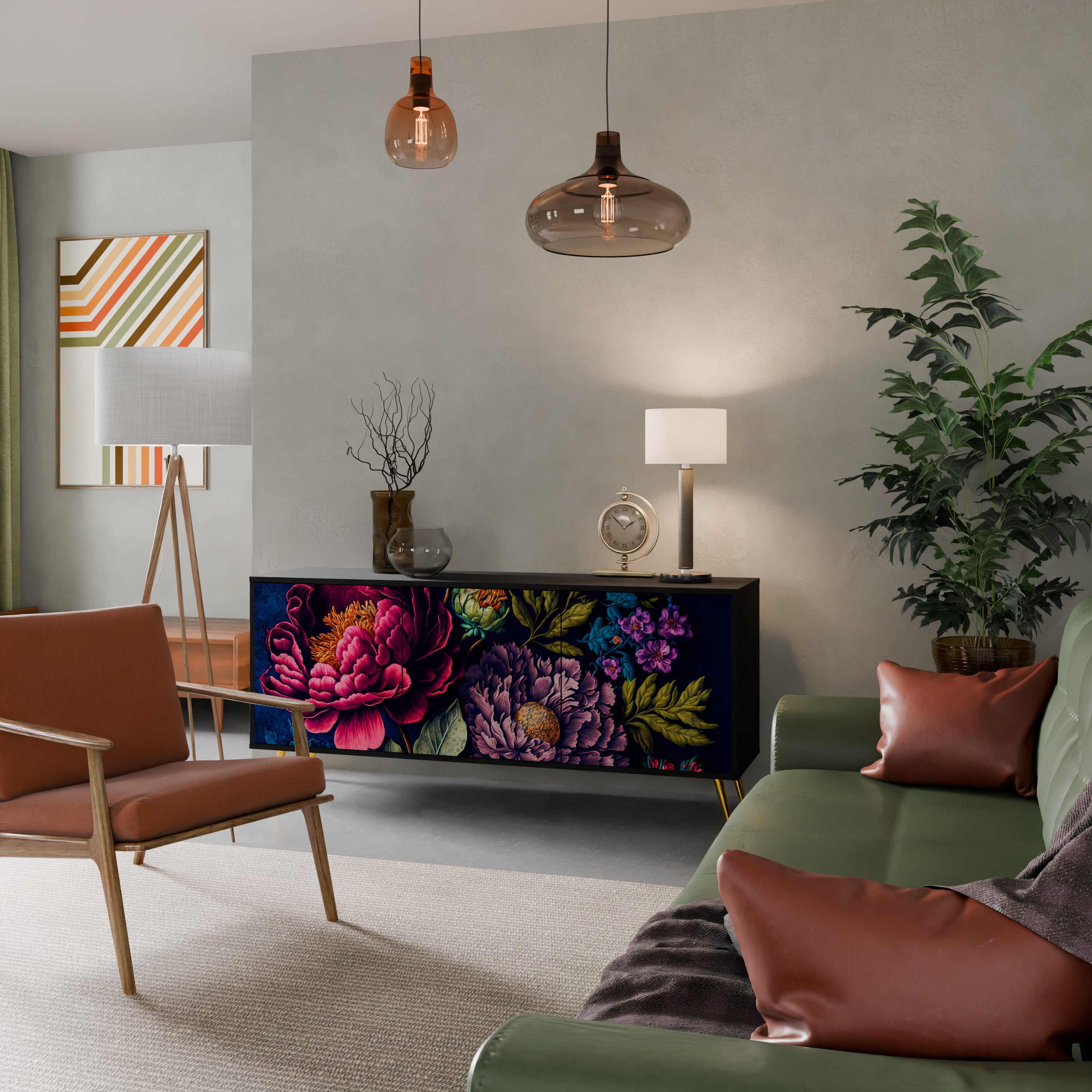 BLOOMING ELEGANCE 3-dörrars skänk i svart finish