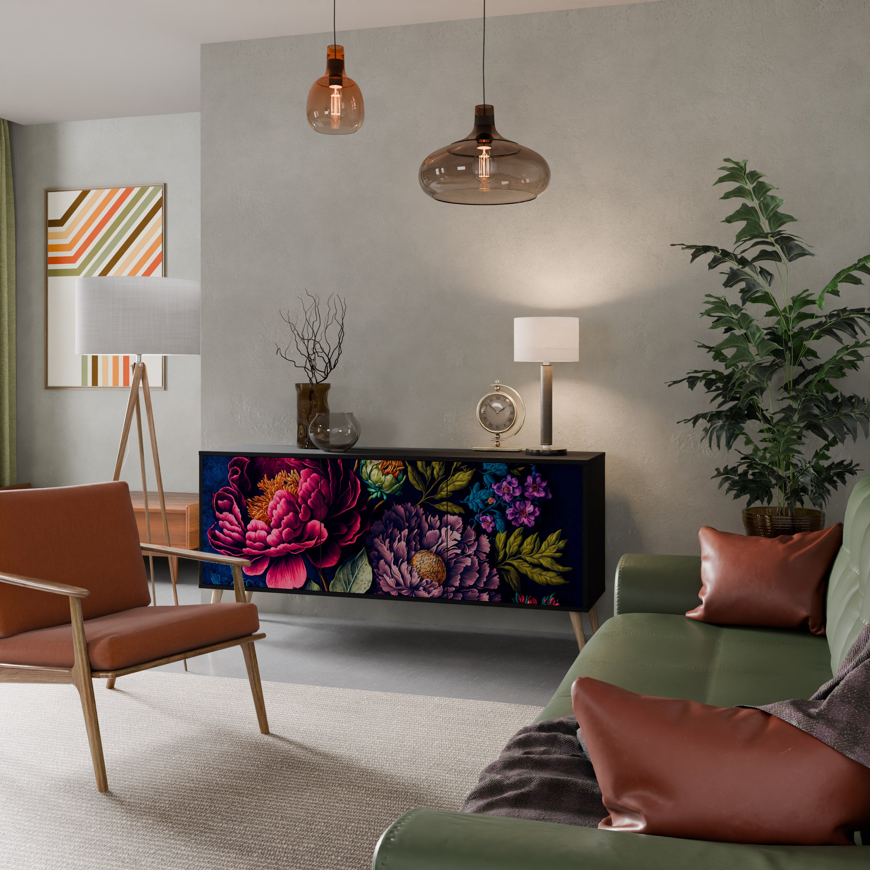 BLOOMING ELEGANCE 3-dörrars skänk i svart finish