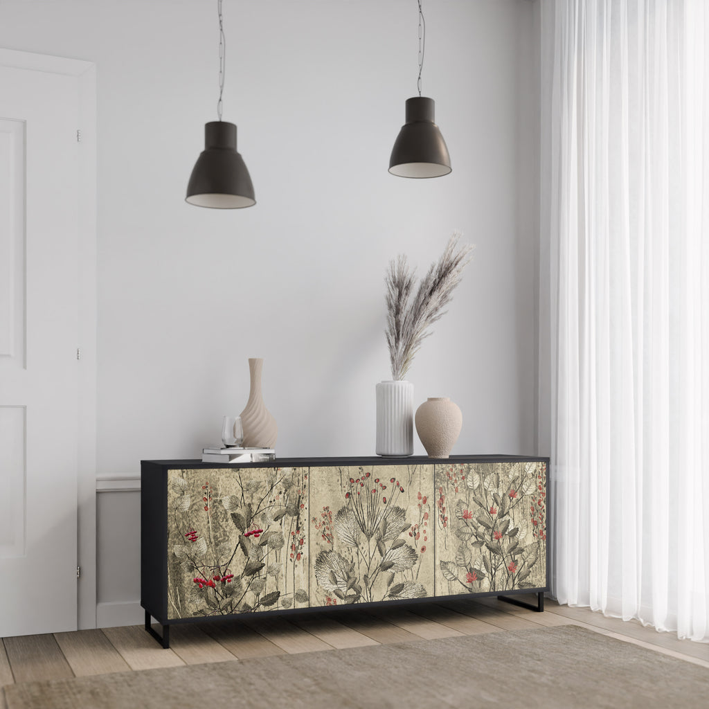 HERBAL GRACE 3-dörrars skänk i svart finish
