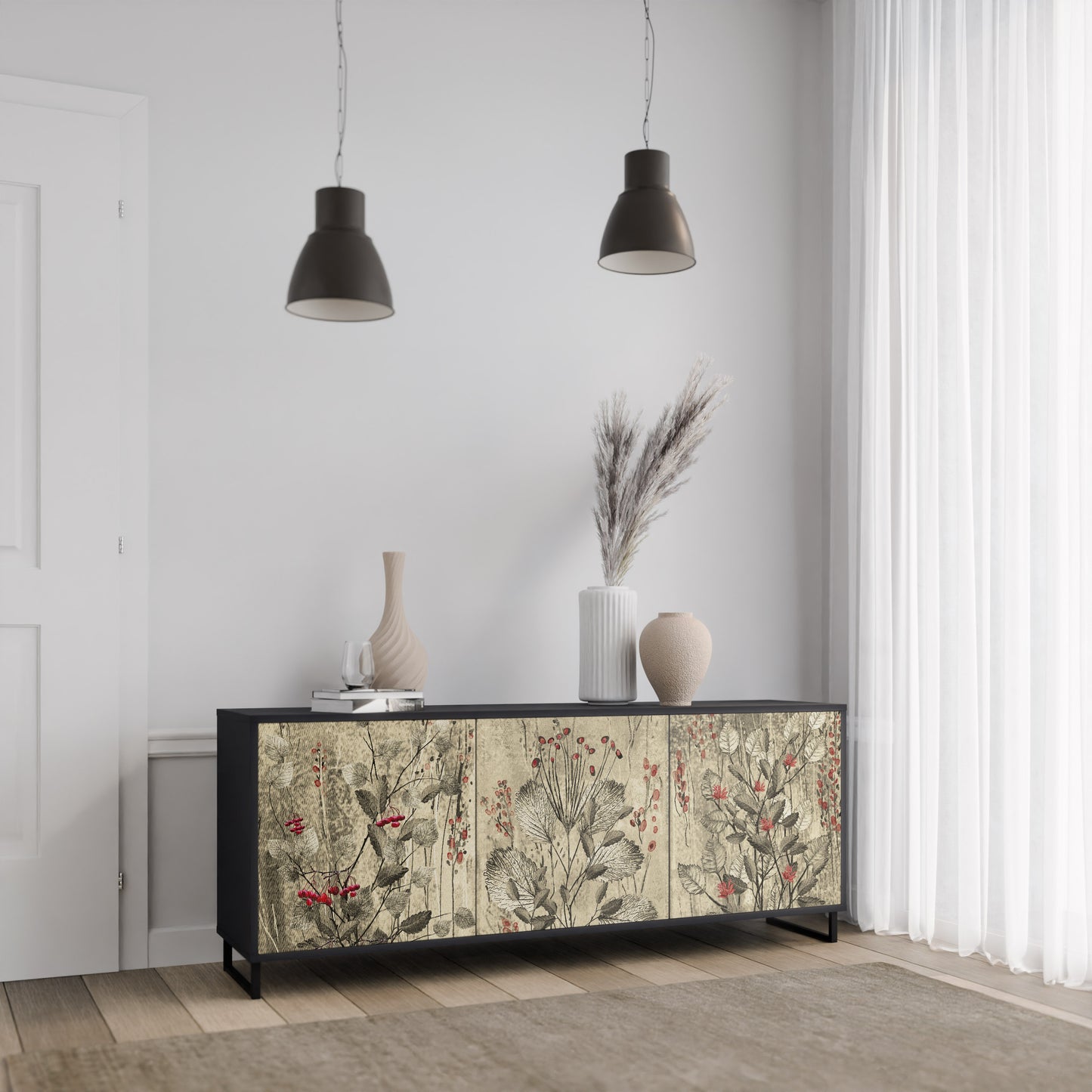 HERBAL GRACE 3-dörrars skänk i svart finish