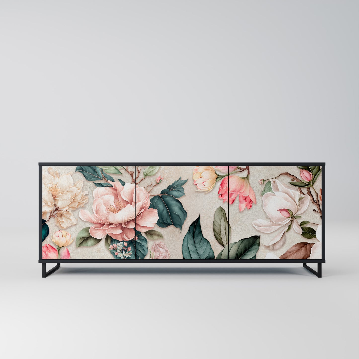 FLORAL GRACE 3-dörrars skänk i svart finish
