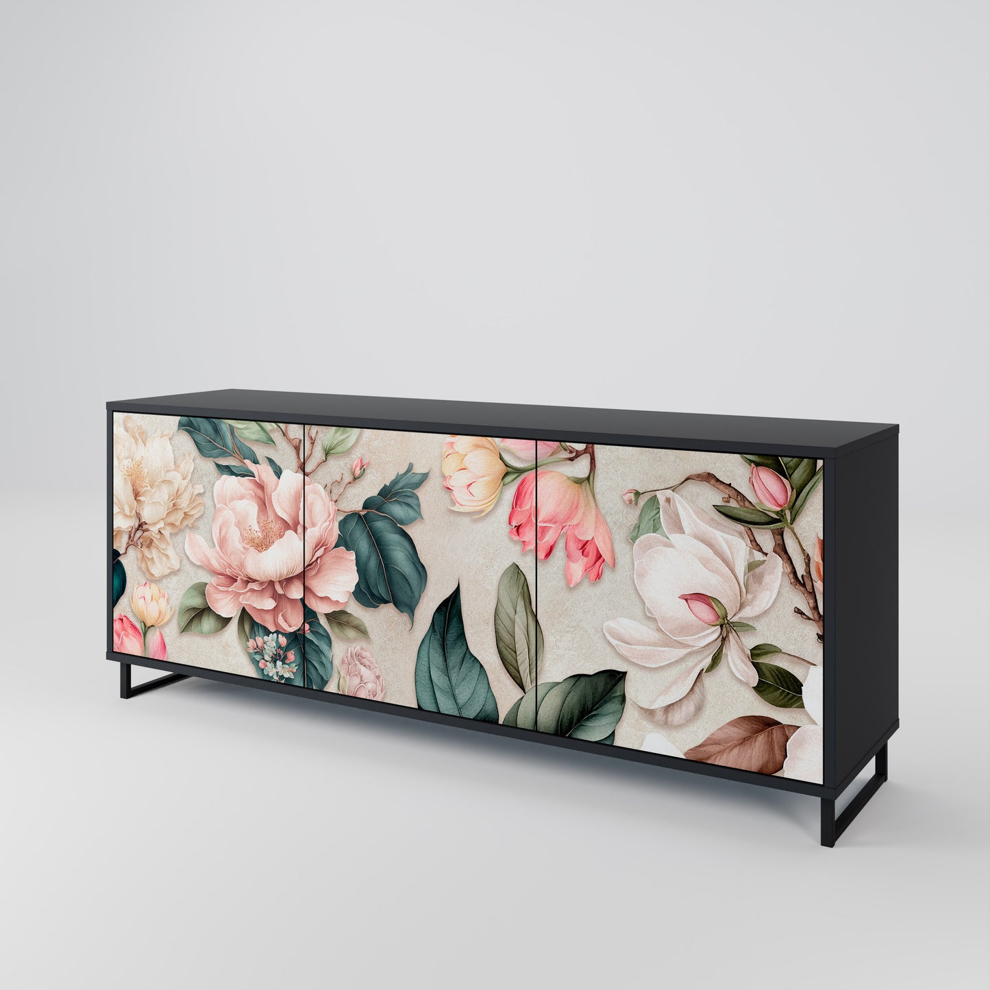 FLORAL GRACE 3-dörrars skänk i svart finish