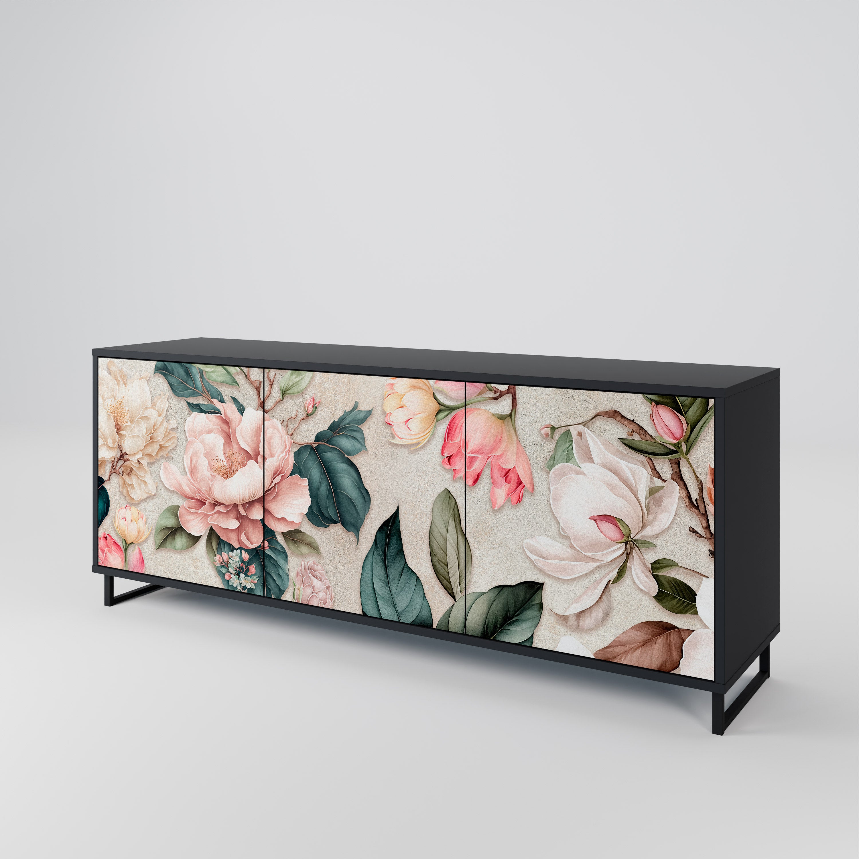 FLORAL GRACE 3-dörrars skänk i svart finish