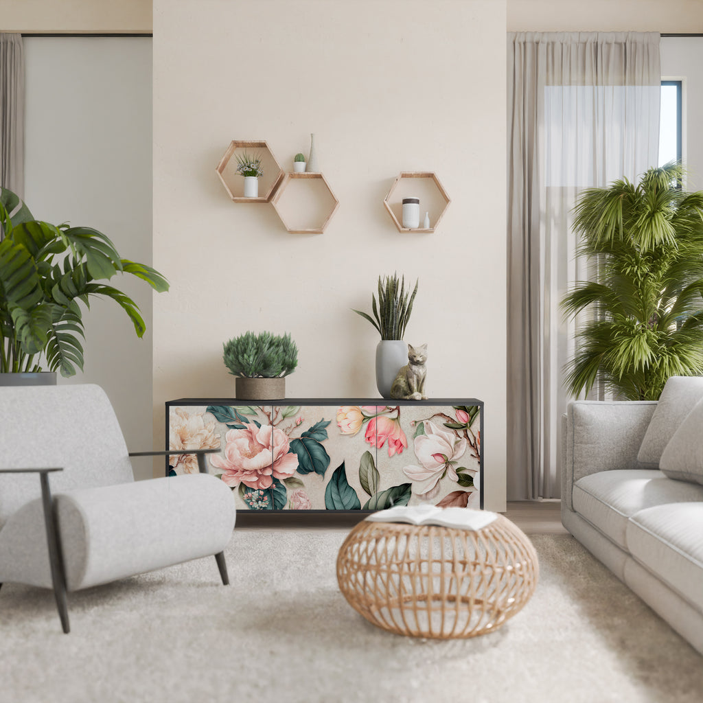 FLORAL GRACE 3-dörrars skänk i svart finish