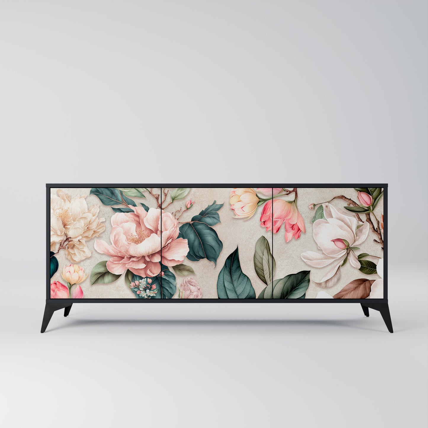 FLORAL GRACE 3-dörrars skänk i svart finish