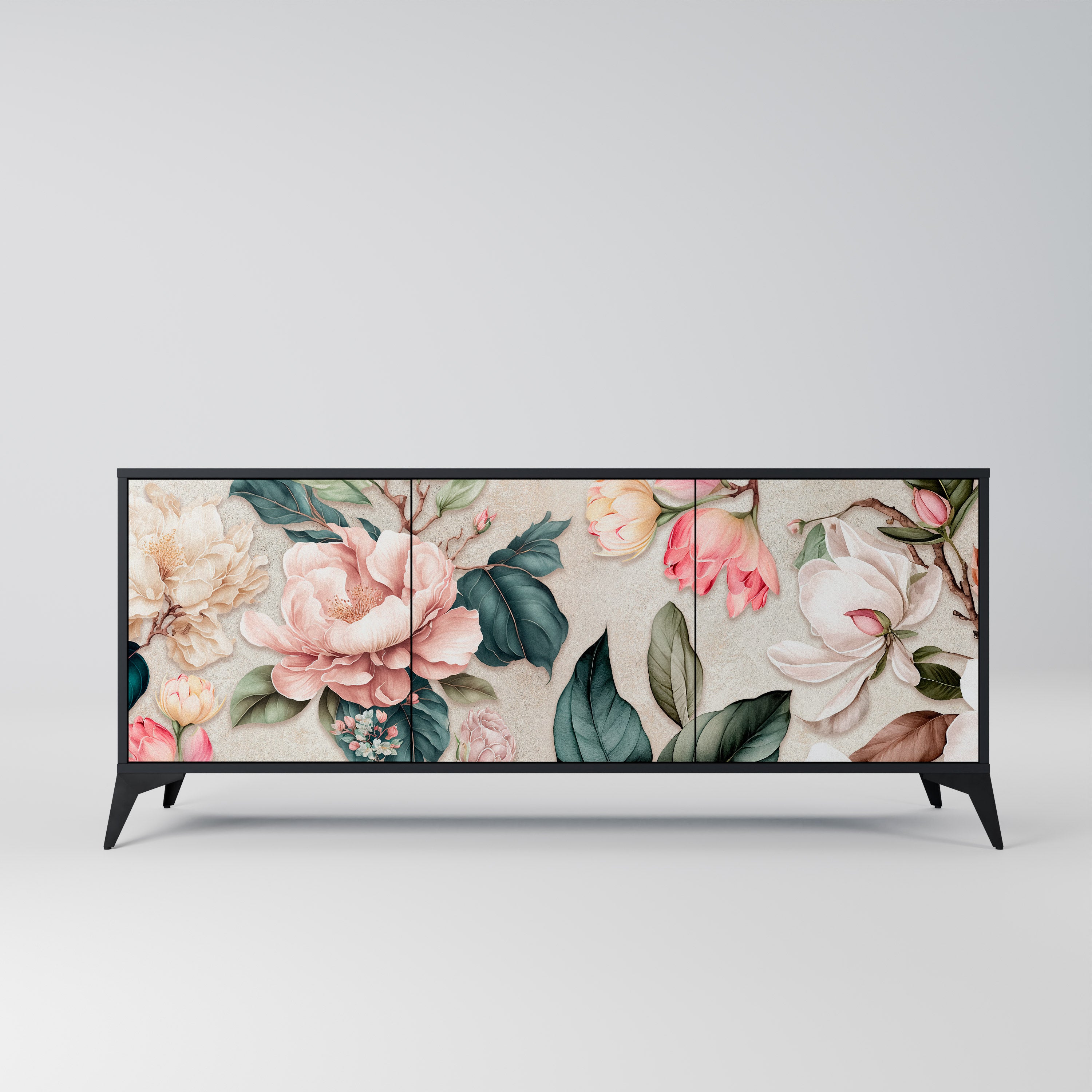 FLORAL GRACE 3-dörrars skänk i svart finish