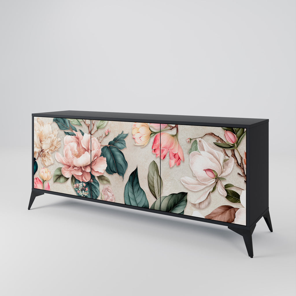 FLORAL GRACE 3-dörrars skänk i svart finish