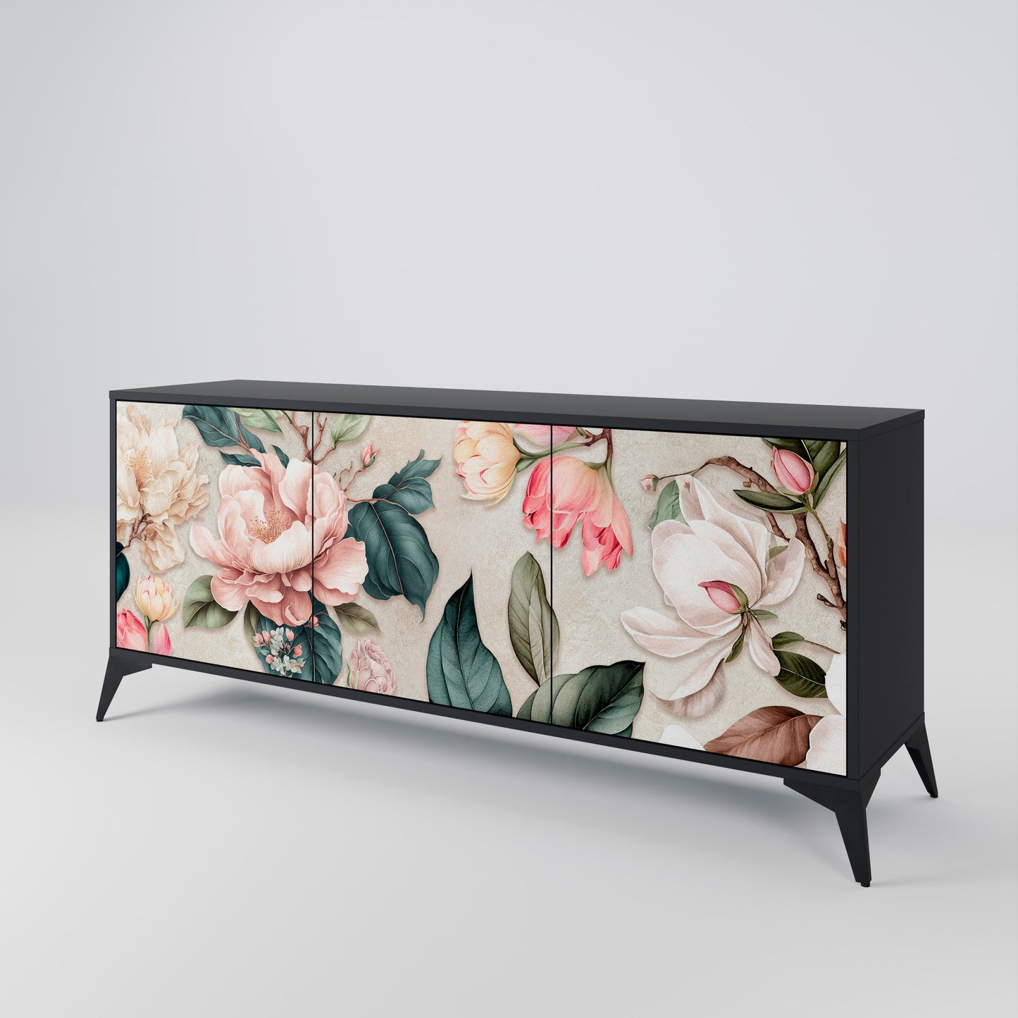 FLORAL GRACE 3-dörrars skänk i svart finish