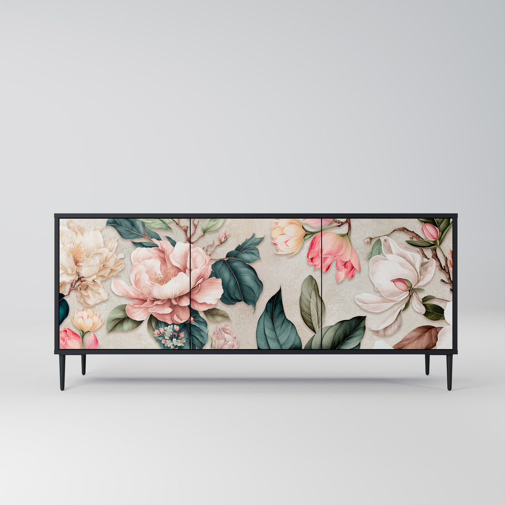 FLORAL GRACE 3-dörrars skänk i svart finish