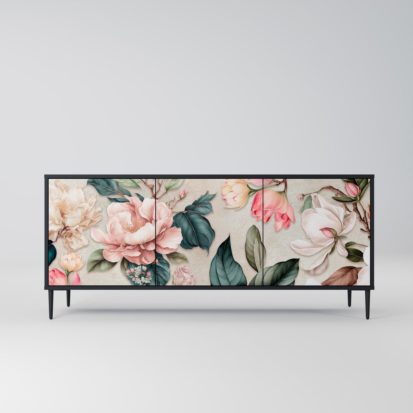 FLORAL GRACE 3-dörrars skänk i svart finish