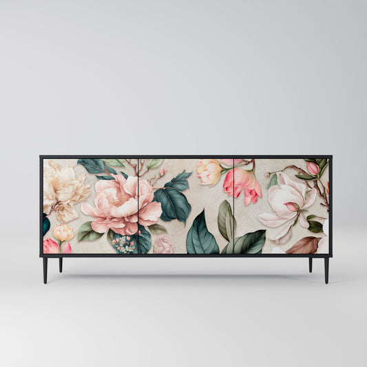 FLORAL GRACE 3-dörrars skänk i svart finish