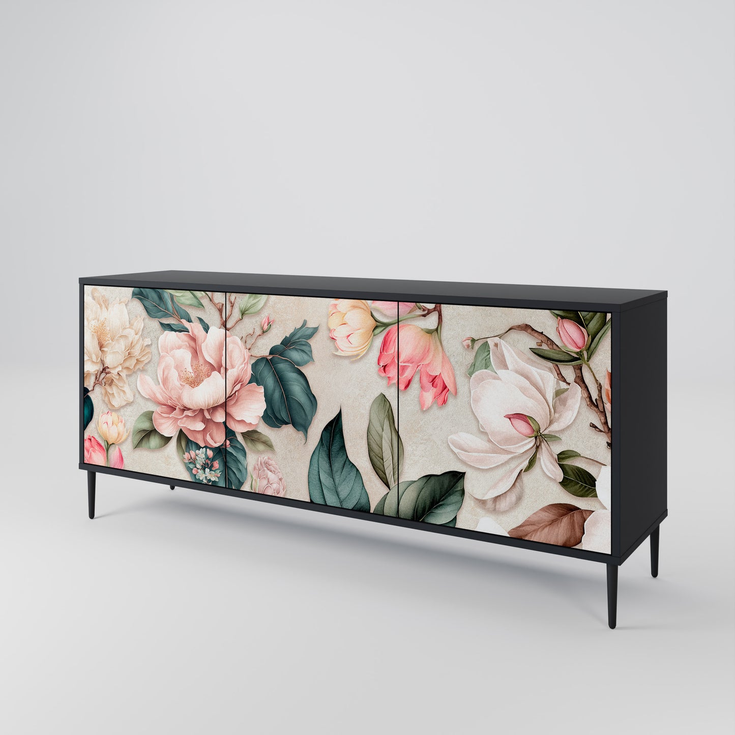 FLORAL GRACE 3-dörrars skänk i svart finish