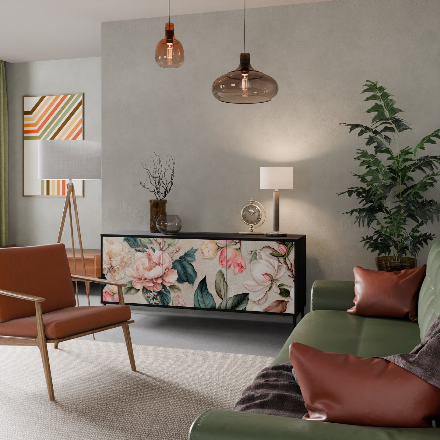 FLORAL GRACE 3-dörrars skänk i svart finish