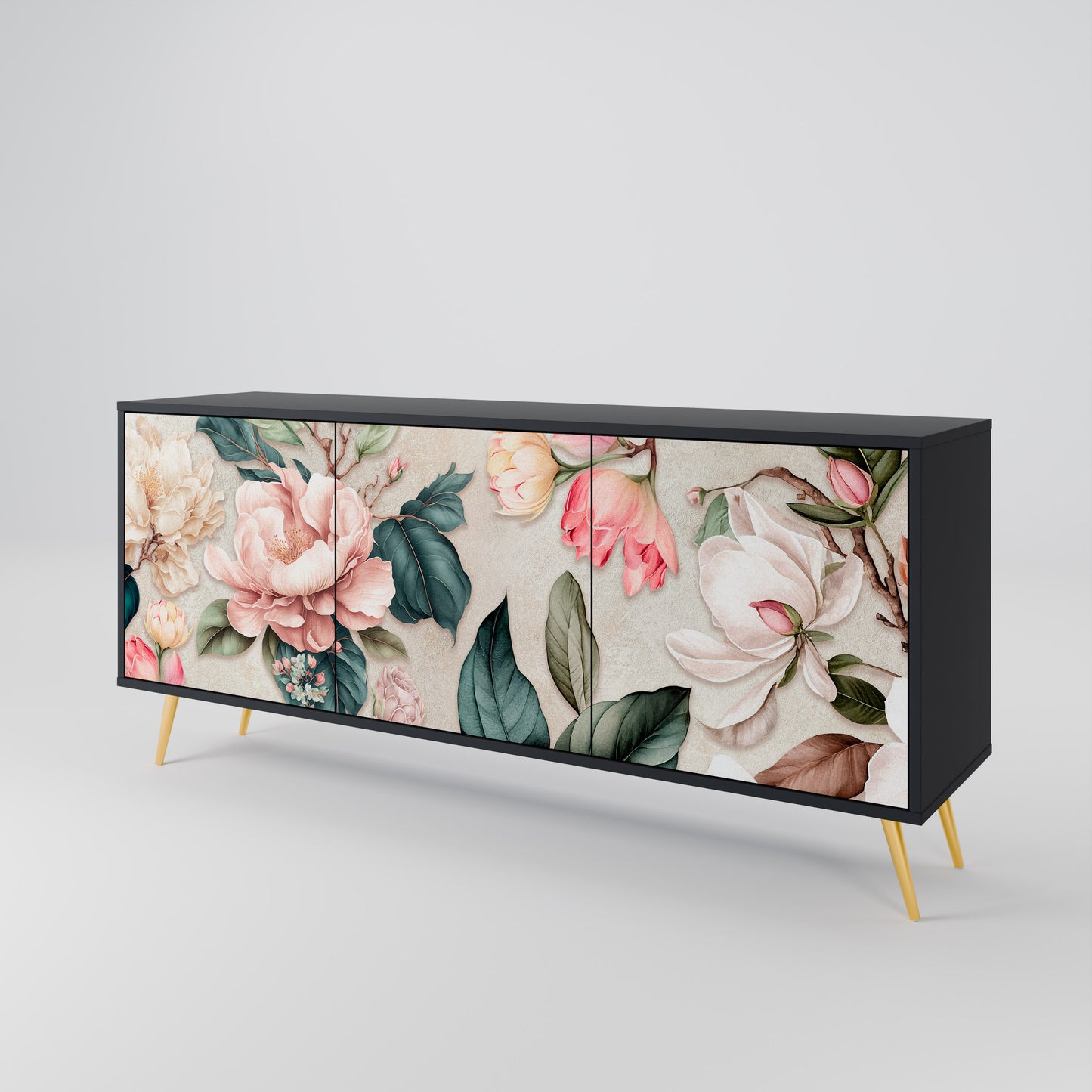 FLORAL GRACE 3-dörrars skänk i svart finish