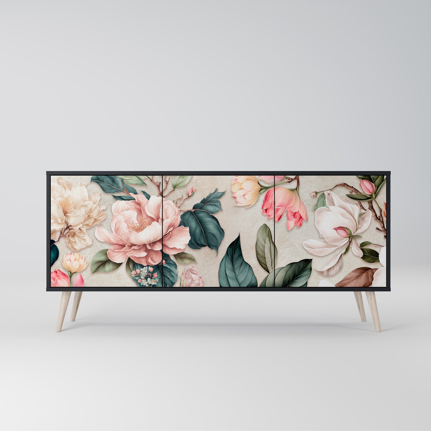 FLORAL GRACE 3-dörrars skänk i svart finish