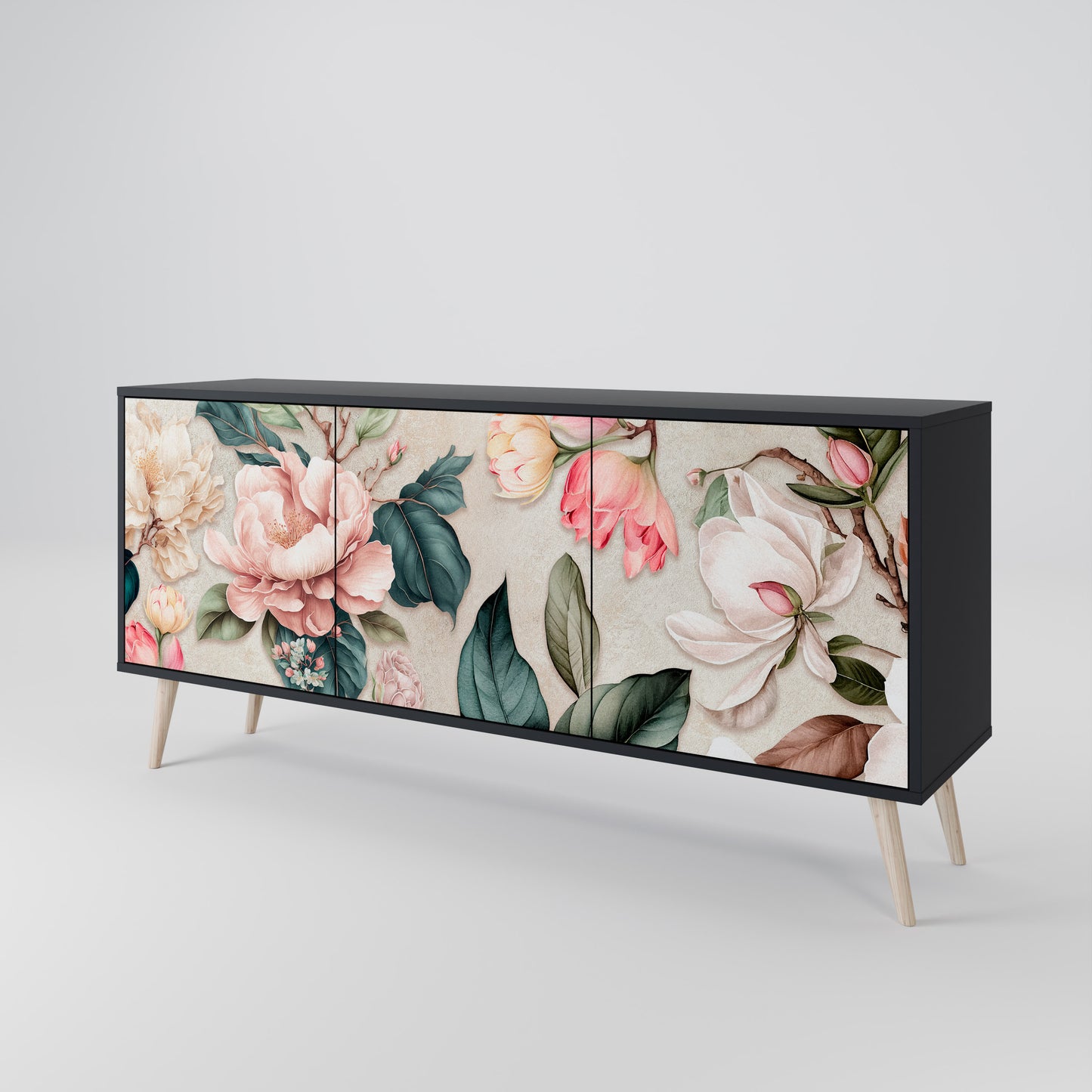 FLORAL GRACE 3-dörrars skänk i svart finish
