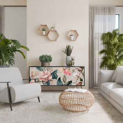 FLORAL GRACE 3-dörrars skänk i svart finish