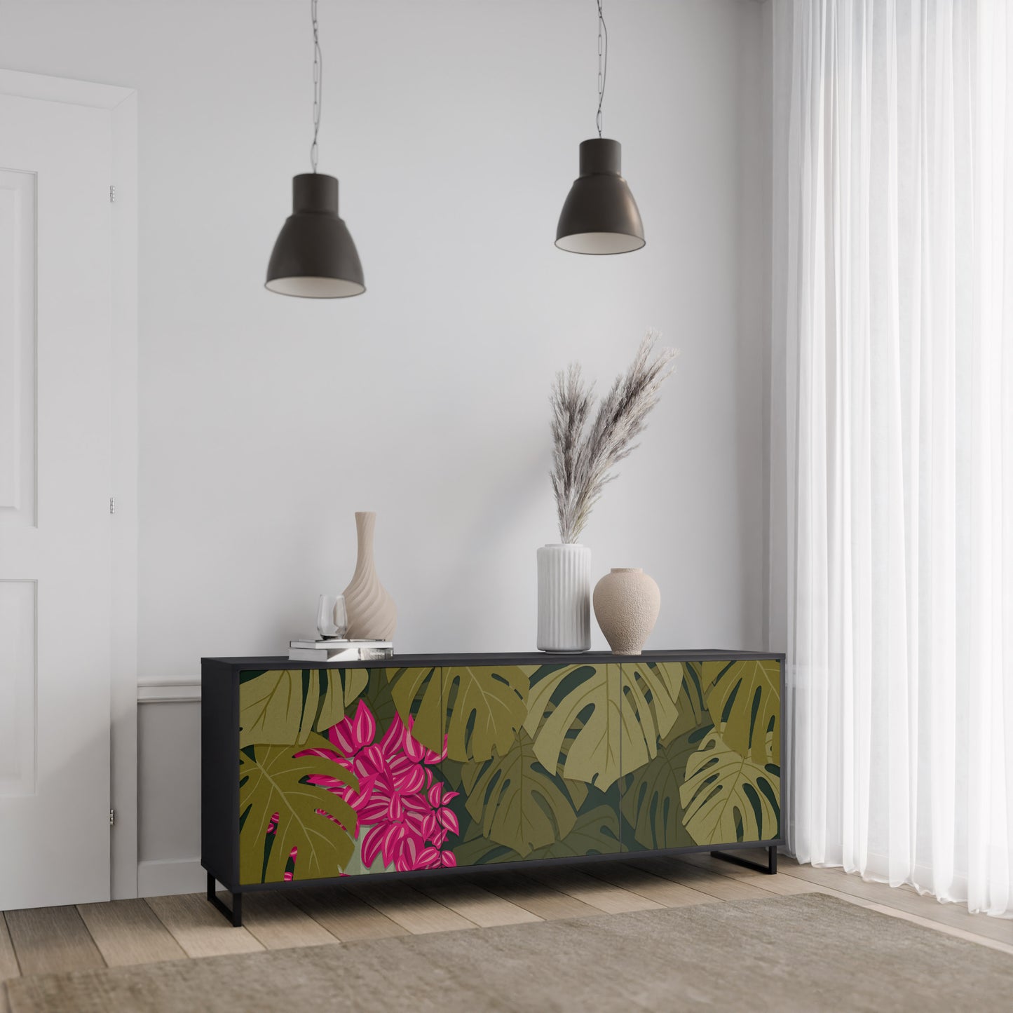 TROPICAL BEAUTY 3-dörrars skänk i svart finish