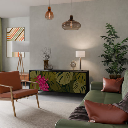 TROPICAL BEAUTY 3-dörrars skänk i svart finish