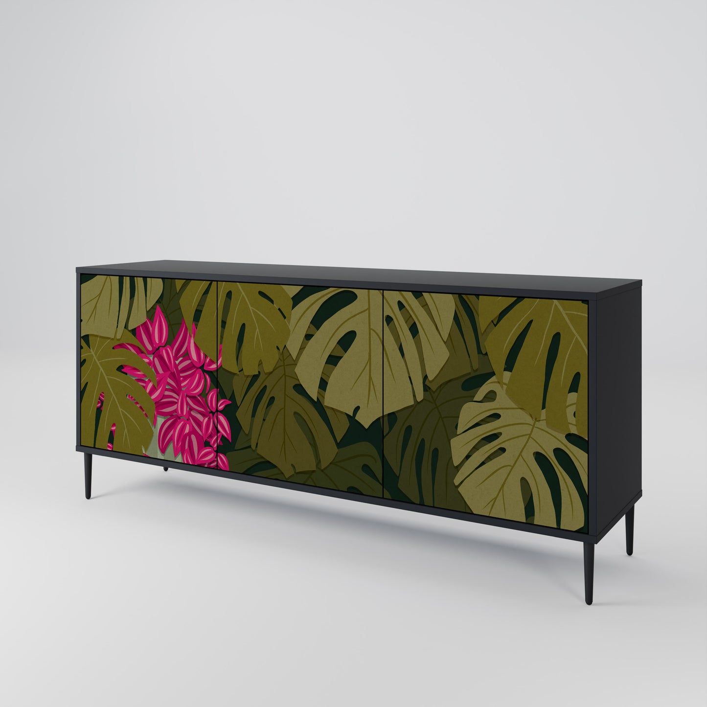 TROPICAL BEAUTY 3-dörrars skänk i svart finish