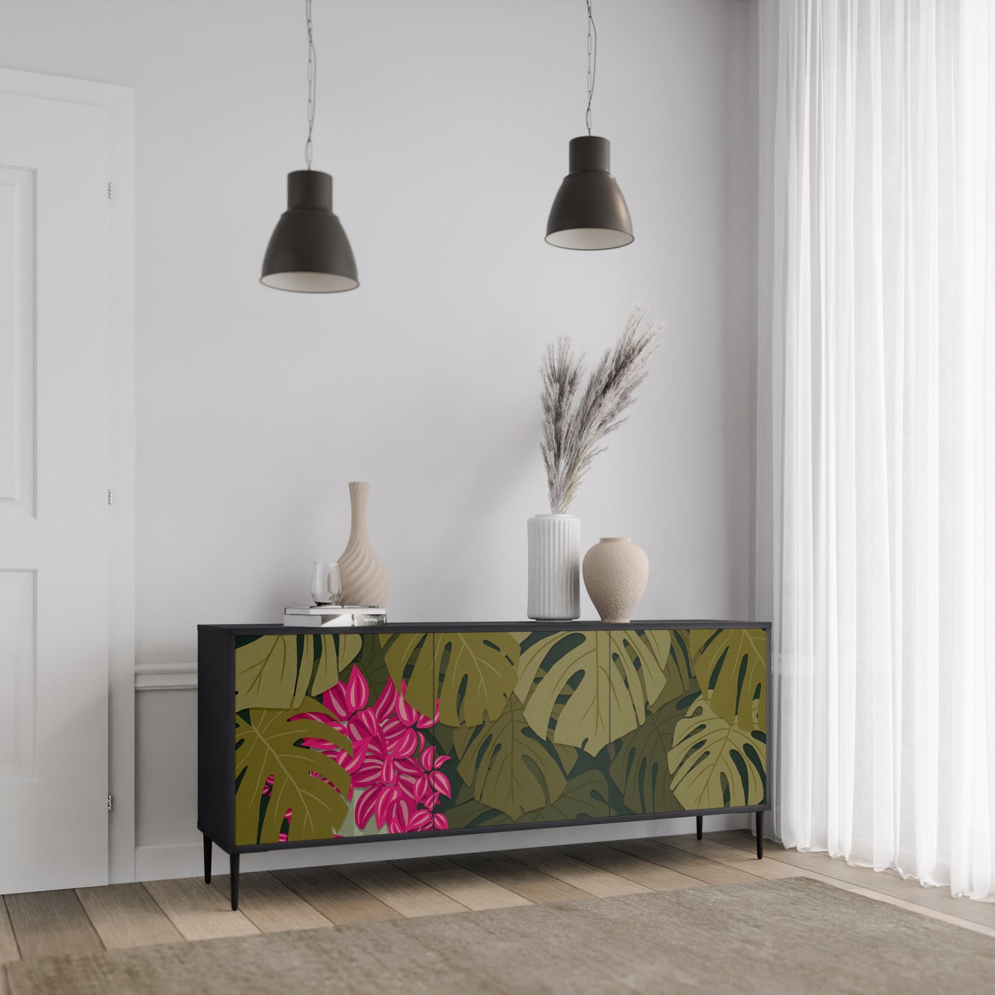 TROPICAL BEAUTY 3-dörrars skänk i svart finish