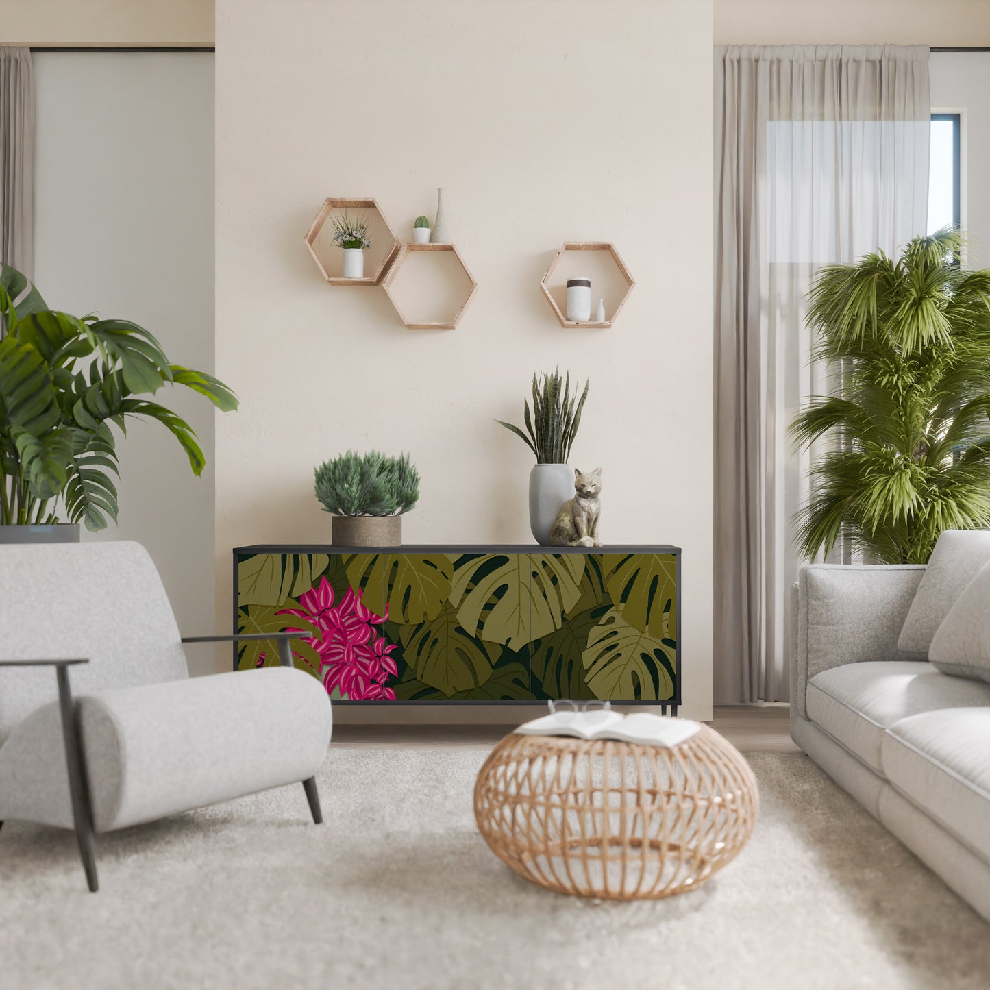 TROPICAL BEAUTY 3-dörrars skänk i svart finish