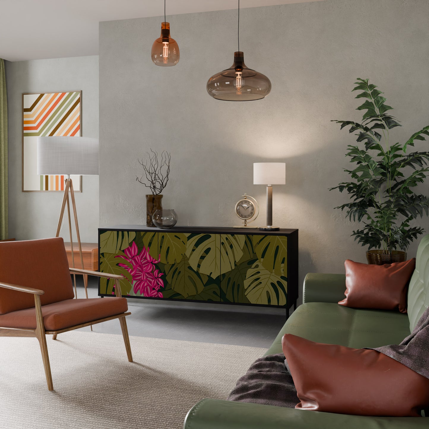 TROPICAL BEAUTY 3-dörrars skänk i svart finish