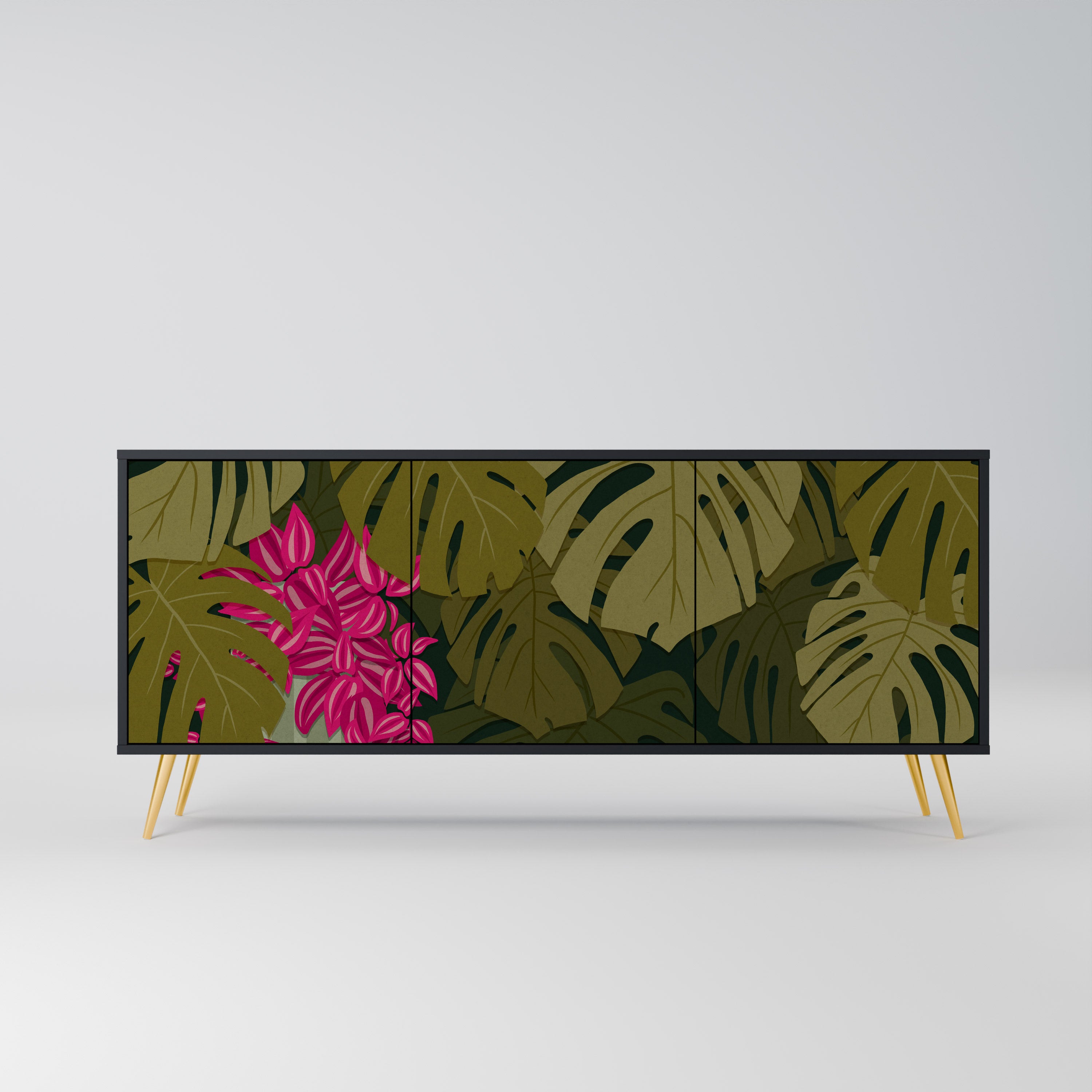 TROPICAL BEAUTY 3-dörrars skänk i svart finish