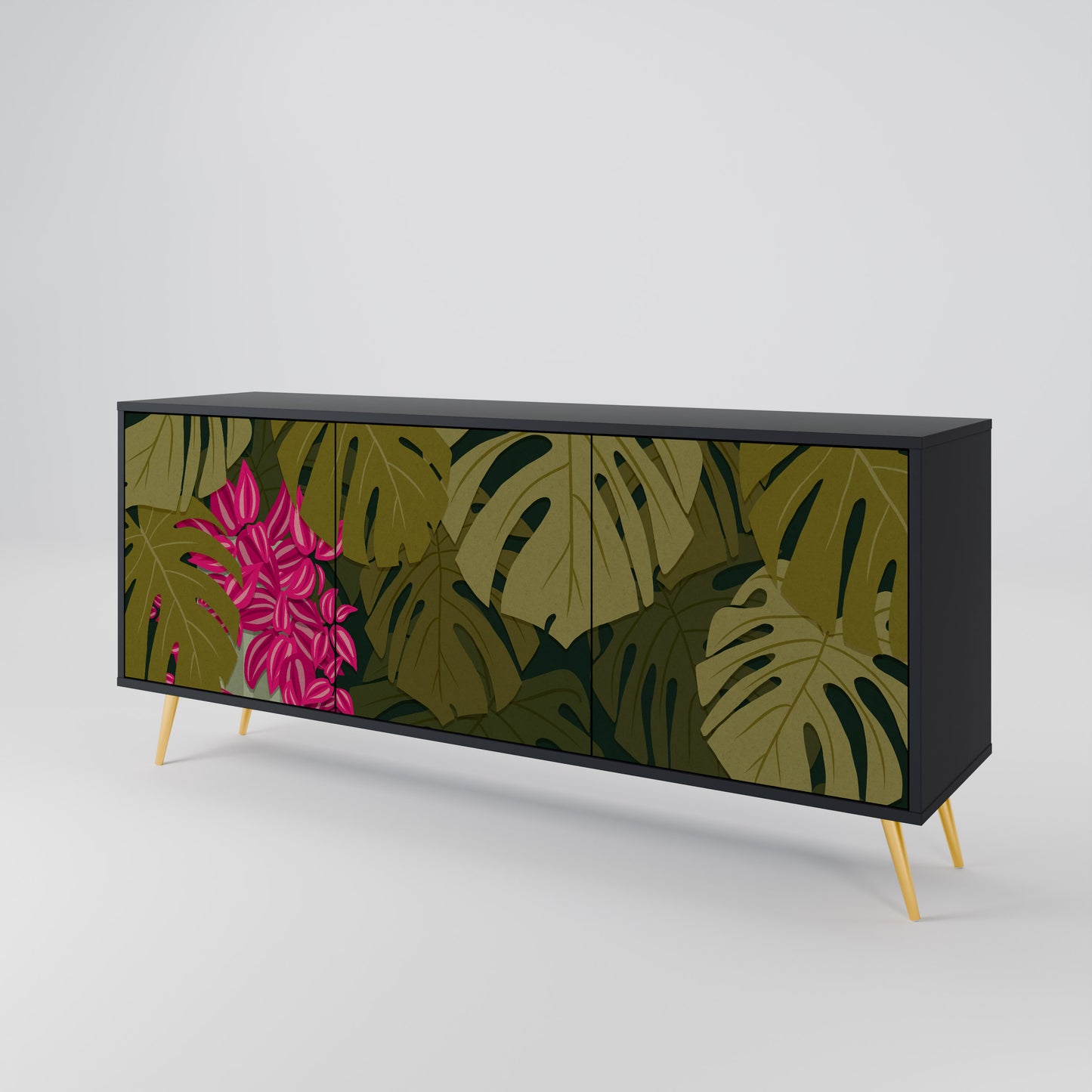 TROPICAL BEAUTY 3-dörrars skänk i svart finish