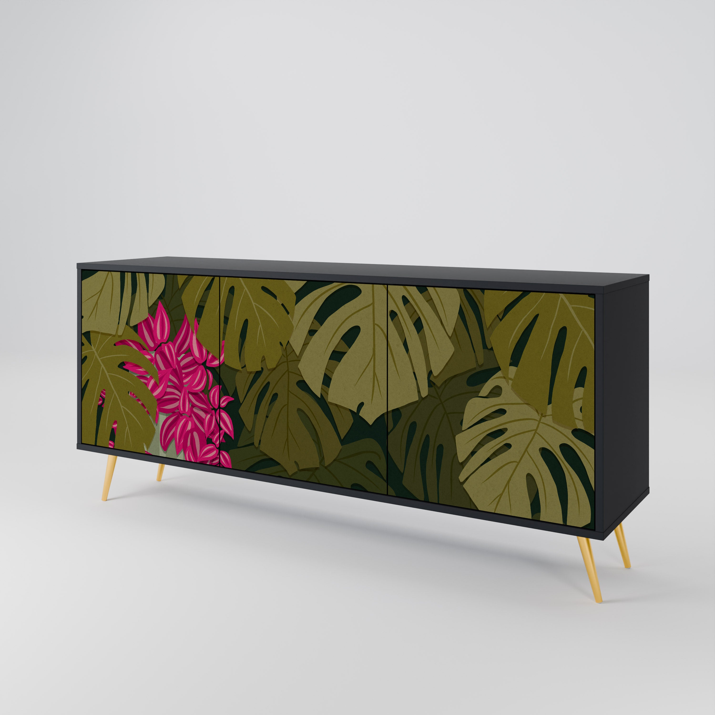 TROPICAL BEAUTY 3-dörrars skänk i svart finish