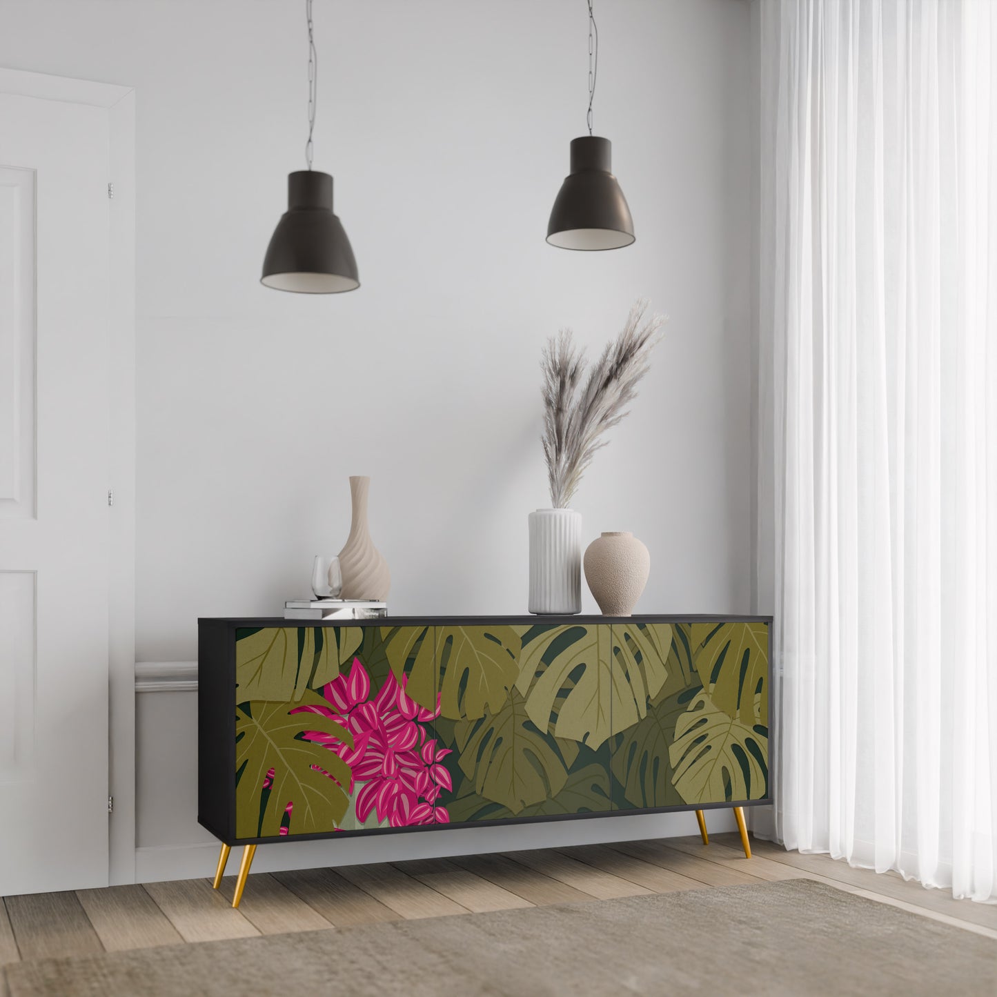 TROPICAL BEAUTY 3-dörrars skänk i svart finish