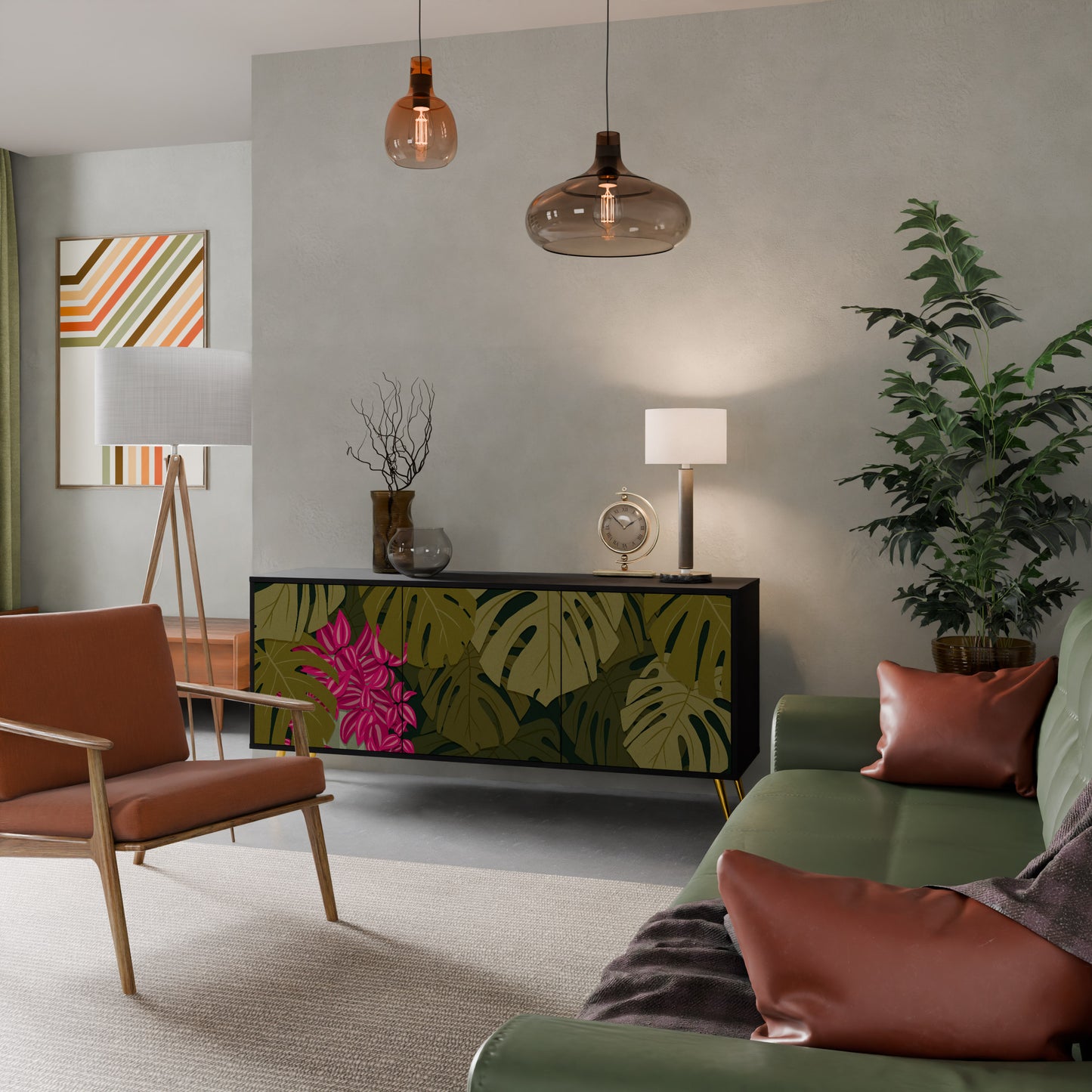 TROPICAL BEAUTY 3-dörrars skänk i svart finish
