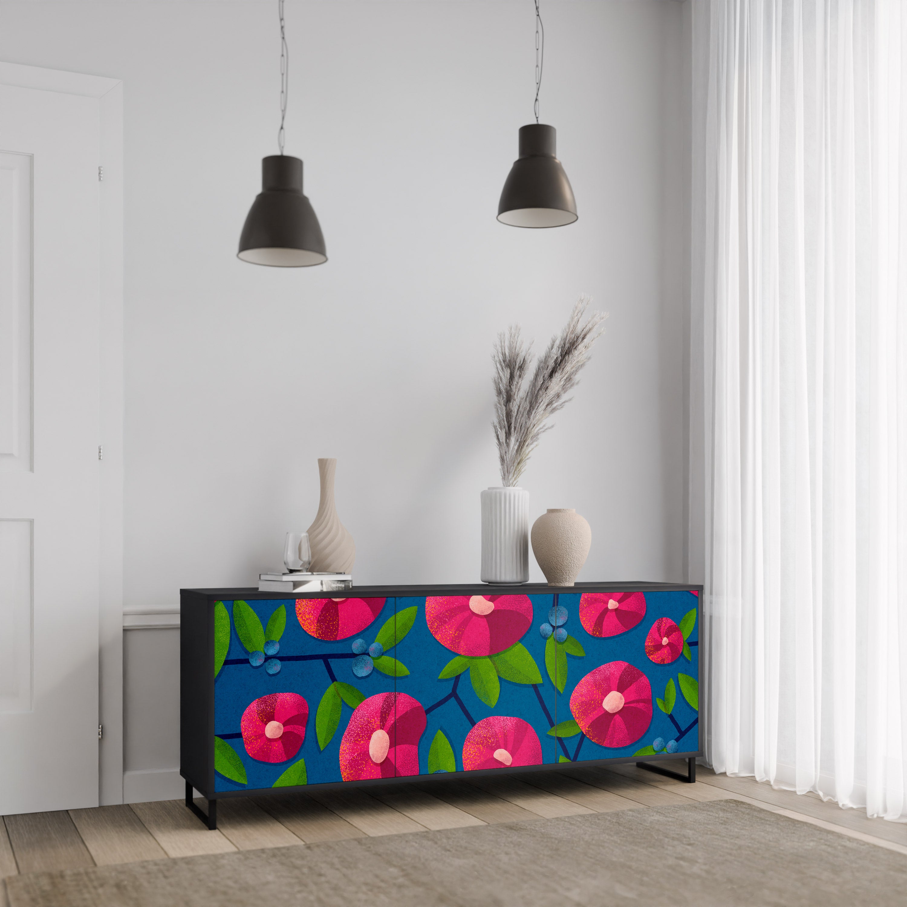SPRING THOUGHTS Skänk med 3 dörrar i svart finish