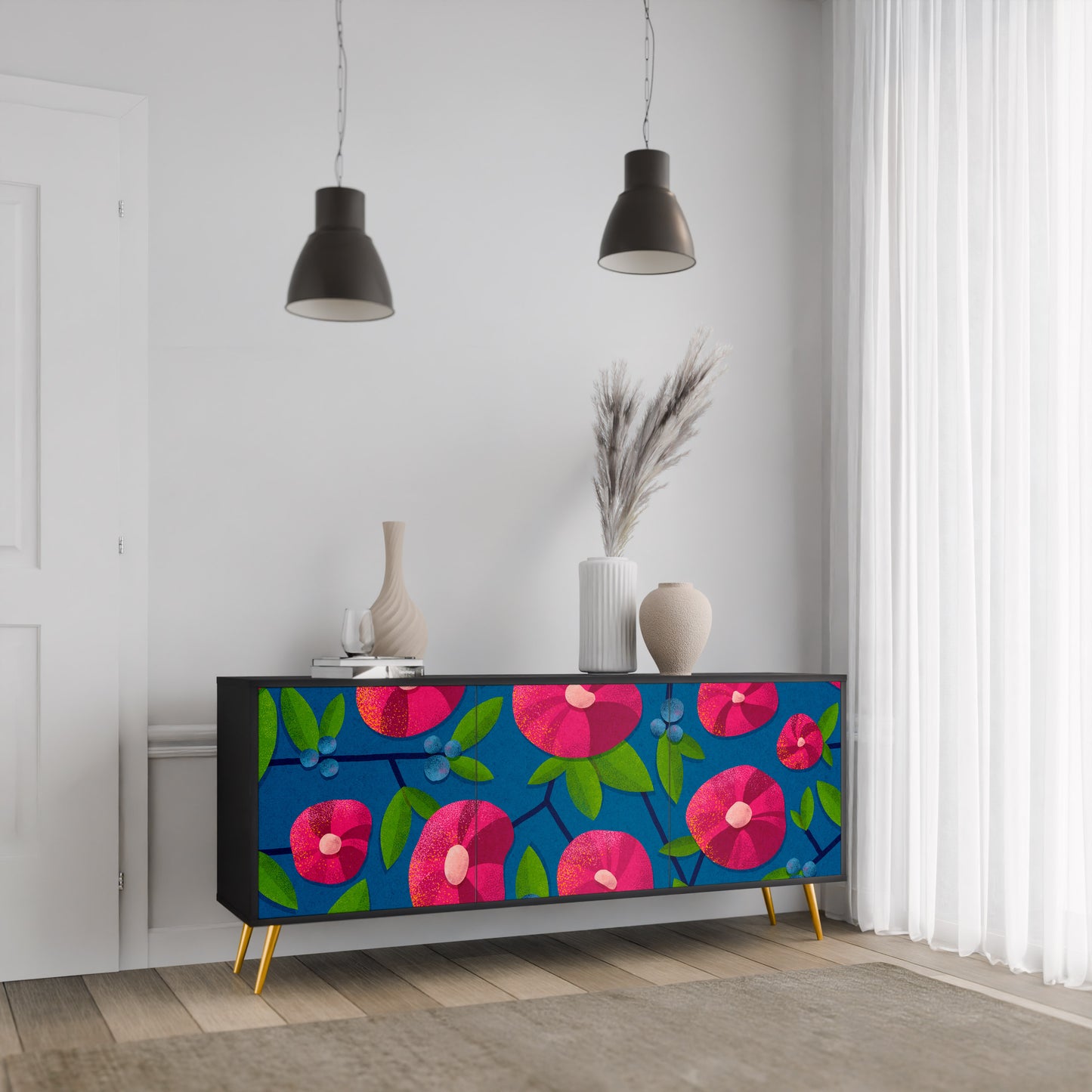 SPRING THOUGHTS Skänk med 3 dörrar i svart finish