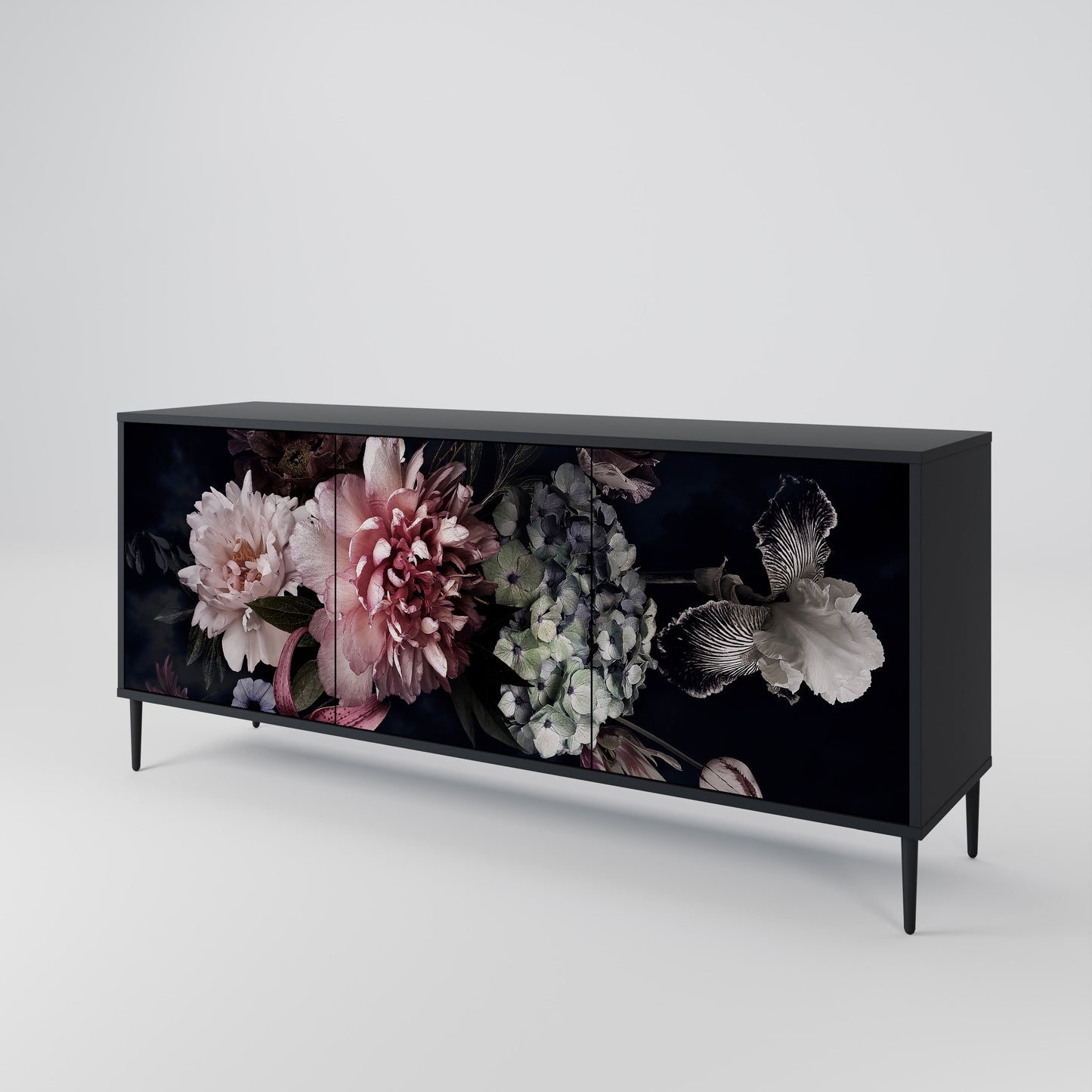 PURE BLOSSOM 3-dörrars skänk i svart finish