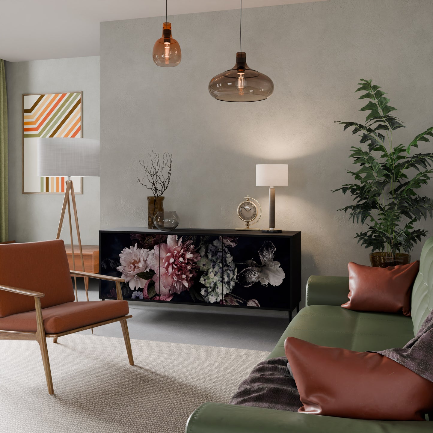 PURE BLOSSOM 3-dörrars skänk i svart finish